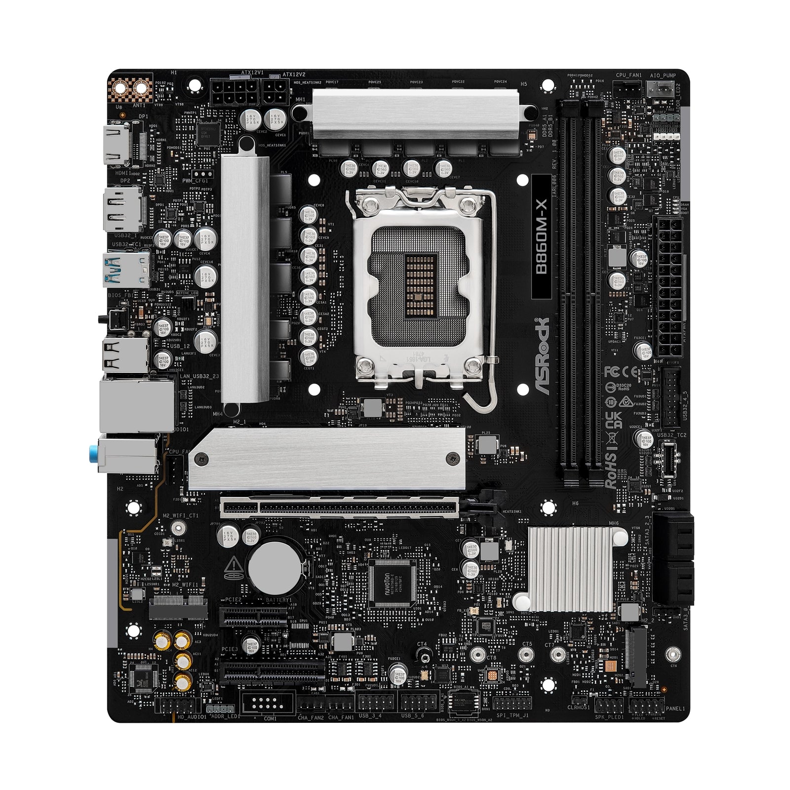 ASRock B860M-X Intel 1851 Socket Motherboard, Micro-ATX, 2x DDR5 Slots, 2x M.2 Sockets, 2x USB-C Port, 2.5GbE LAN, 1x DisplayPort / 1x HDMI Port