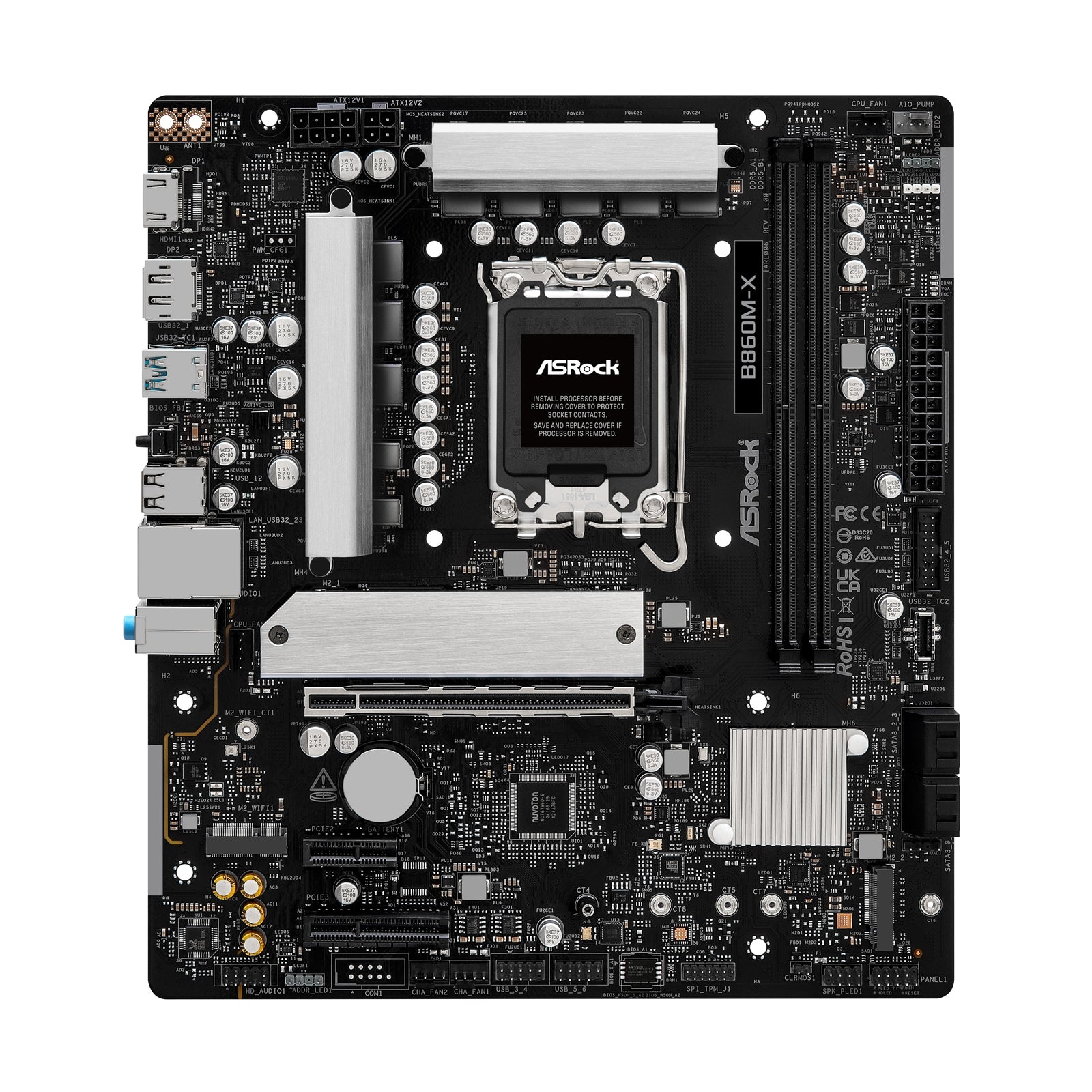 ASRock B860M-X Intel 1851 Socket Motherboard, Micro-ATX, 2x DDR5 Slots, 2x M.2 Sockets, 2x USB-C Port, 2.5GbE LAN, 1x DisplayPort / 1x HDMI Port