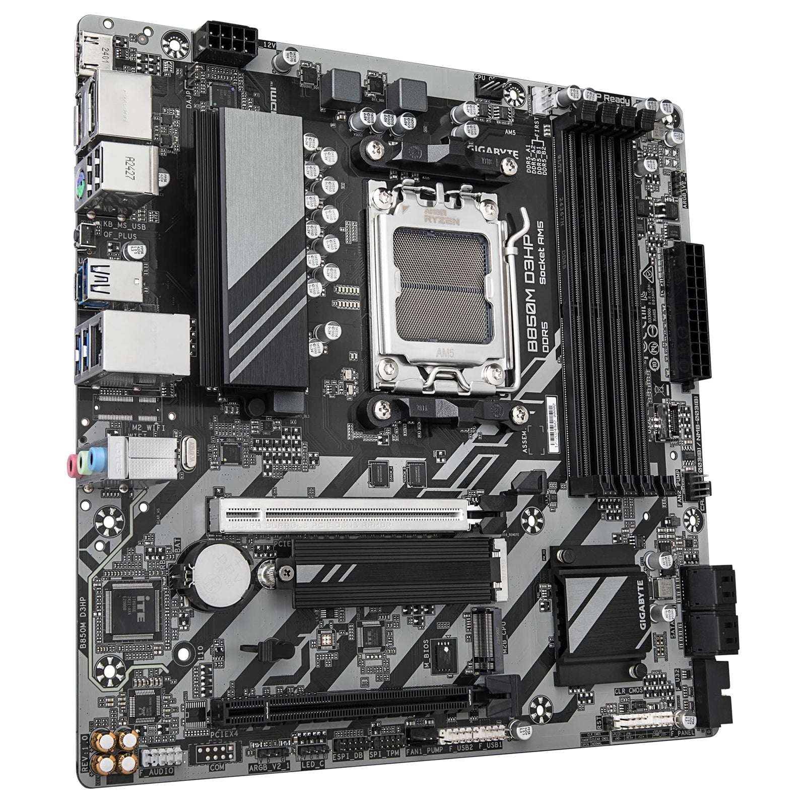 Gigabyte B850M D3HP AMD AM5 Socket Motherboard, Micro-ATX, 4x DDR5 Slots, 2x M.2 Sockets, 2x USB-C Port, GbE LAN, 2x DisplayPorts / 1x HDMI Port