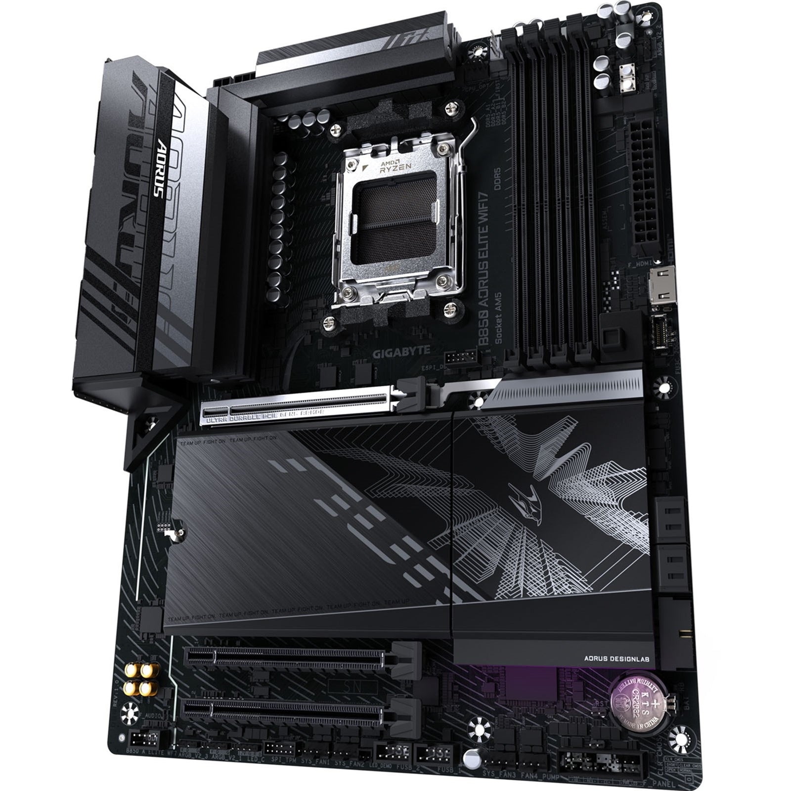 Gigabyte B850 AORUS ELITE WIFI7 AMD AM5 Socket Motherboard, ATX, 4x DDR5 Slots, 3x M.2 Sockets, 2x USB-C Port, Fitted I/O Shield, 2.5GbE LAN, Wi-Fi 7, 1x DisplayPort / 1x HDMI Port