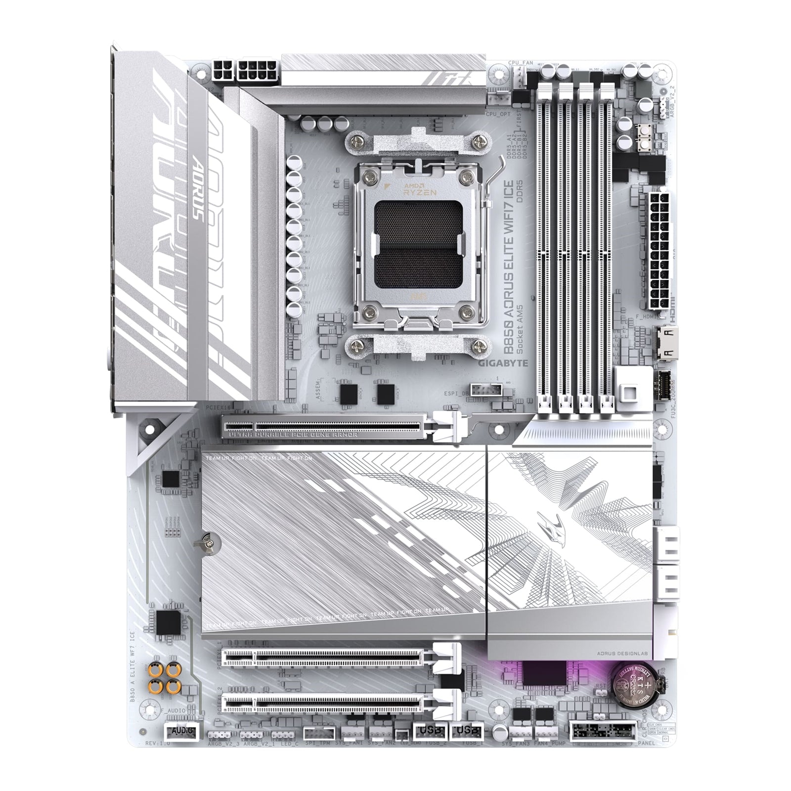 Gigabyte B850 AORUS ELITE WIFI7 ICE AMD AM5 Socket Motherboard, ATX, 4x DDR5 Slots, 3x M.2 Sockets, 2x USB-C Port, Fitted I/O Shield, 2.5GbE LAN, Wi-Fi 7, 1x DisplayPort / 1x HDMI Port