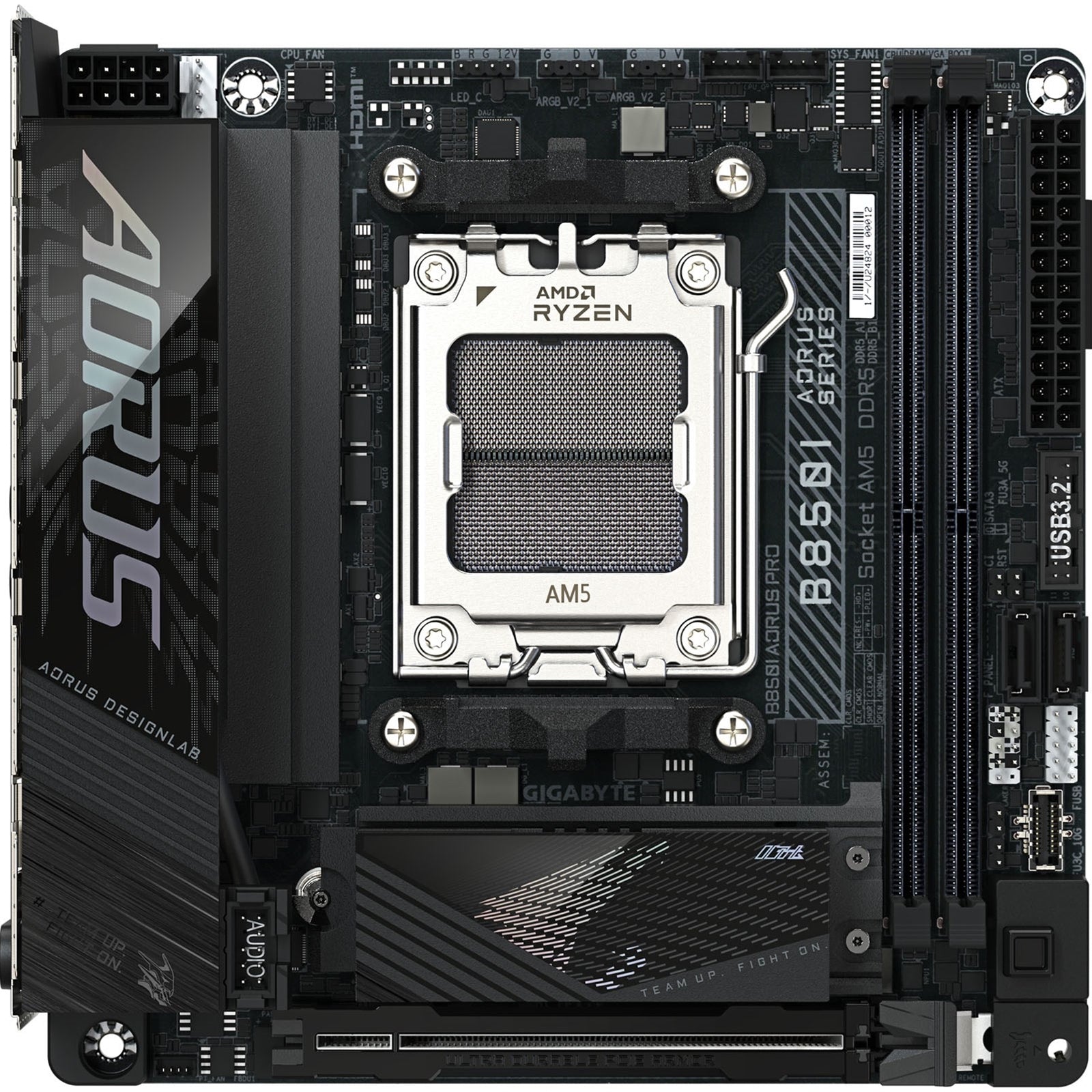 Gigabyte B850I AORUS PRO AMD AM5 Socket Motherboard, Mini-ITX, 2x DDR5 Slots, 2x M.2 Sockets, 2x USB-C Port, Fitted I/O Shield, 2.5GbE LAN, Wi-Fi 7, 1x HDMI Port