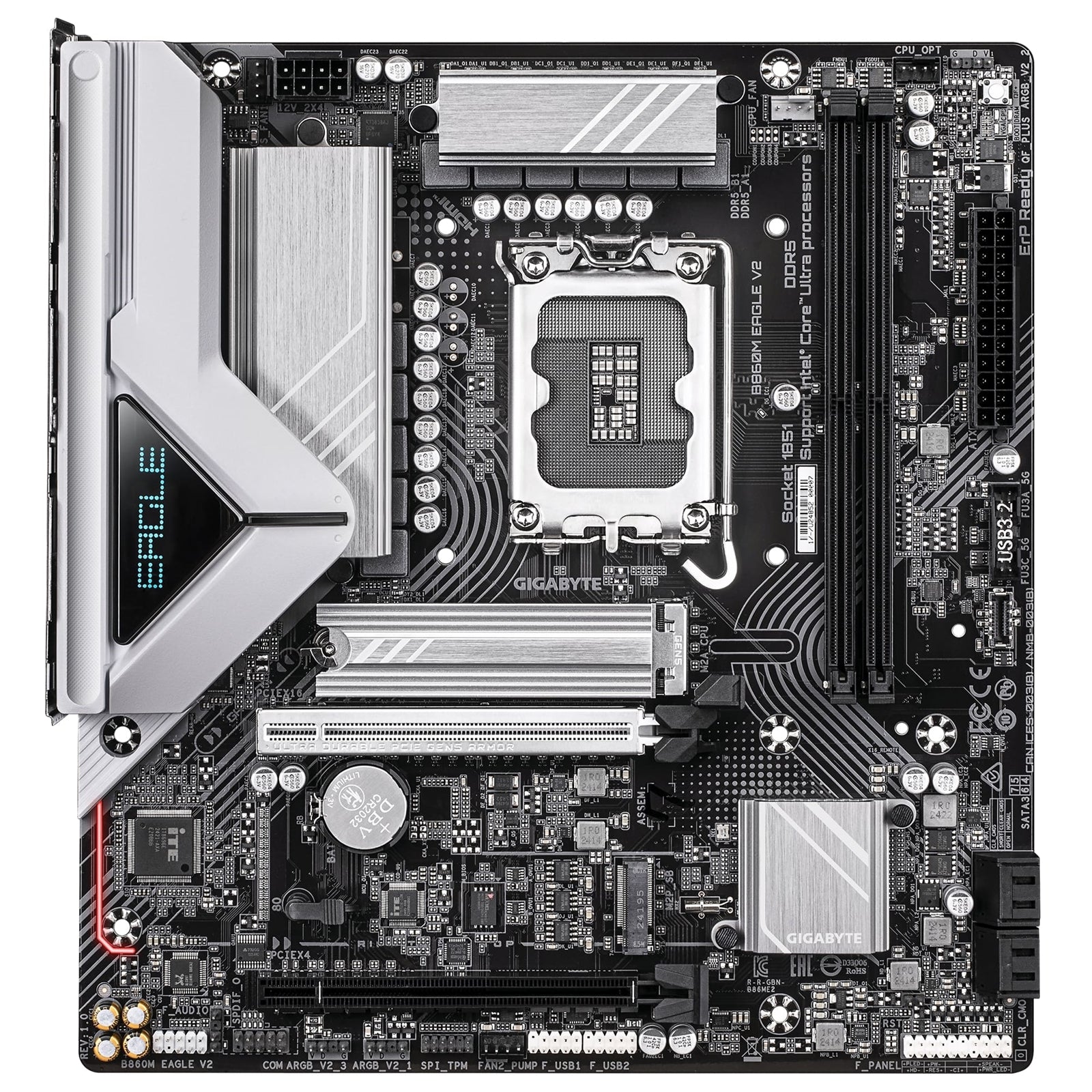 Gigabyte B860M EAGLE Intel 1851 Socket Motherboard, Micro-ATX, 2x DDR5 Slots, 2x M.2 Sockets, 1x USB-C Port, Fitted I/O Shield, 2.5GbE LAN, 1x DisplayPort / 1x HDMI Port