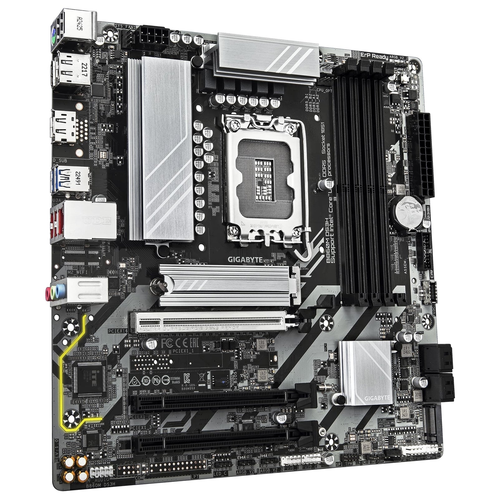 Gigabyte B860M DS3H Intel 1851 Socket Motherboard, Micro-ATX, 4x DDR5 Slots, 2x M.2 Sockets, 1x USB-C Port, 2.5GbE LAN, 2x DisplayPorts / 1x HDMI Port