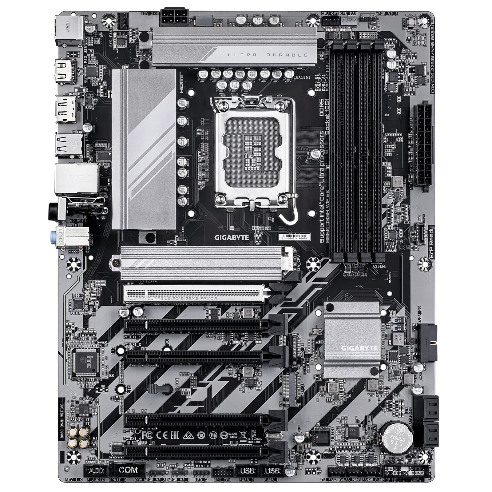 Gigabyte B860 DS3H WIFI6E Intel 1851 Socket Motherboard, ATX, 4x DDR5 Slots, 2x M.2 Sockets, 2x USB-C Port, 2.5GbE LAN, Wi-Fi 6E, 1x DisplayPort / 1x HDMI Port