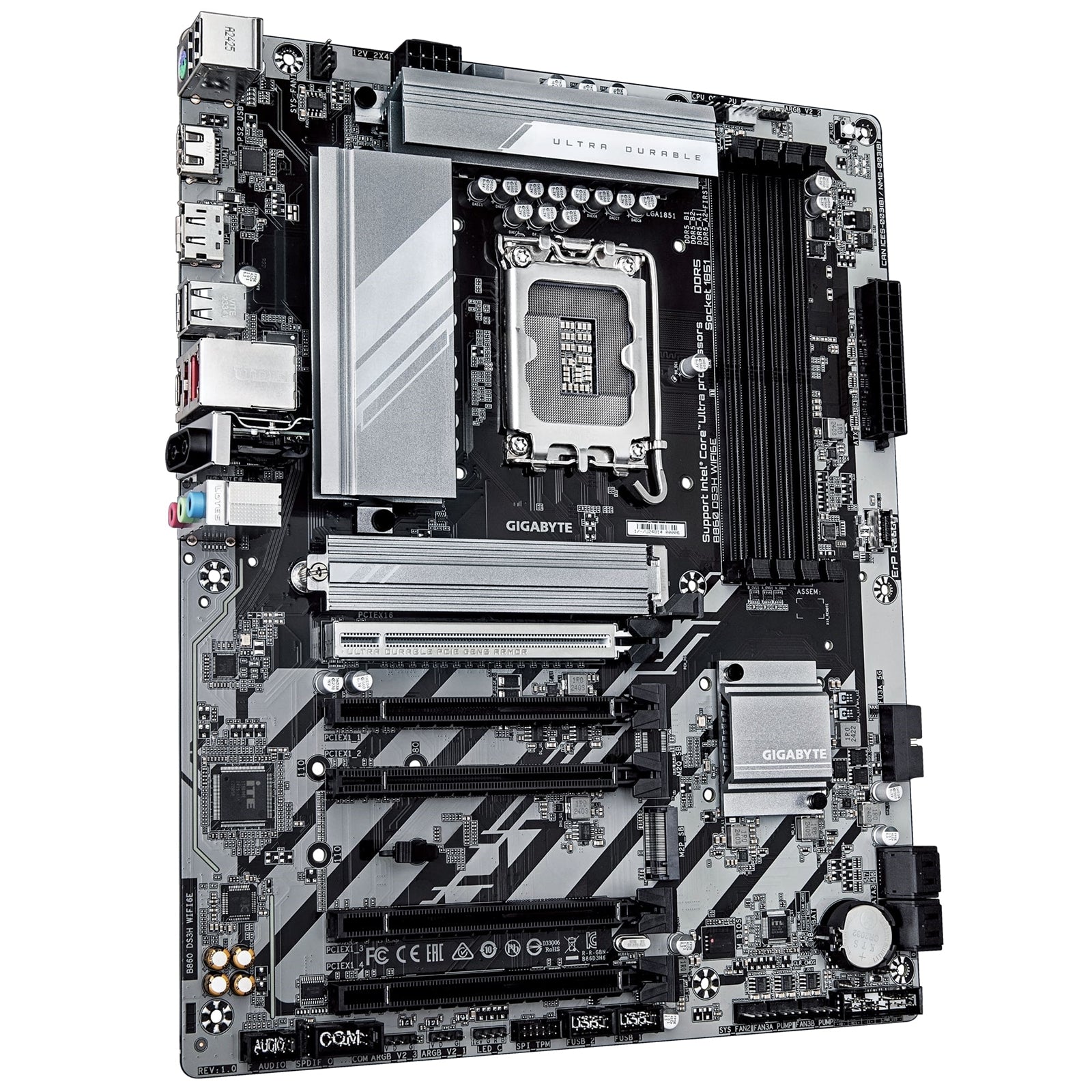 Gigabyte B860 DS3H WIFI6E Intel 1851 Socket Motherboard, ATX, 4x DDR5 Slots, 2x M.2 Sockets, 2x USB-C Port, 2.5GbE LAN, Wi-Fi 6E, 1x DisplayPort / 1x HDMI Port