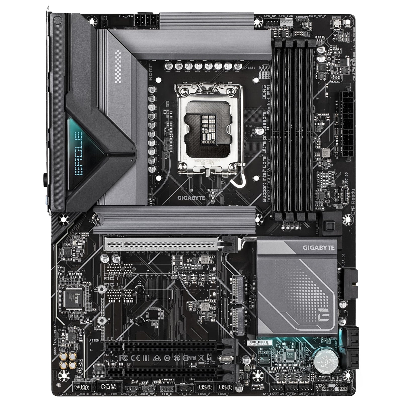 Gigabyte B860 EAGLE WIFI6E Intel 1851 Socket Motherboard, ATX, 4x DDR5 Slots, 3x M.2 Sockets, 2x USB-C Port, Fitted I/O Shield, 2.5GbE LAN, Wi-Fi 6E, 1x DisplayPort / 1x HDMI Port