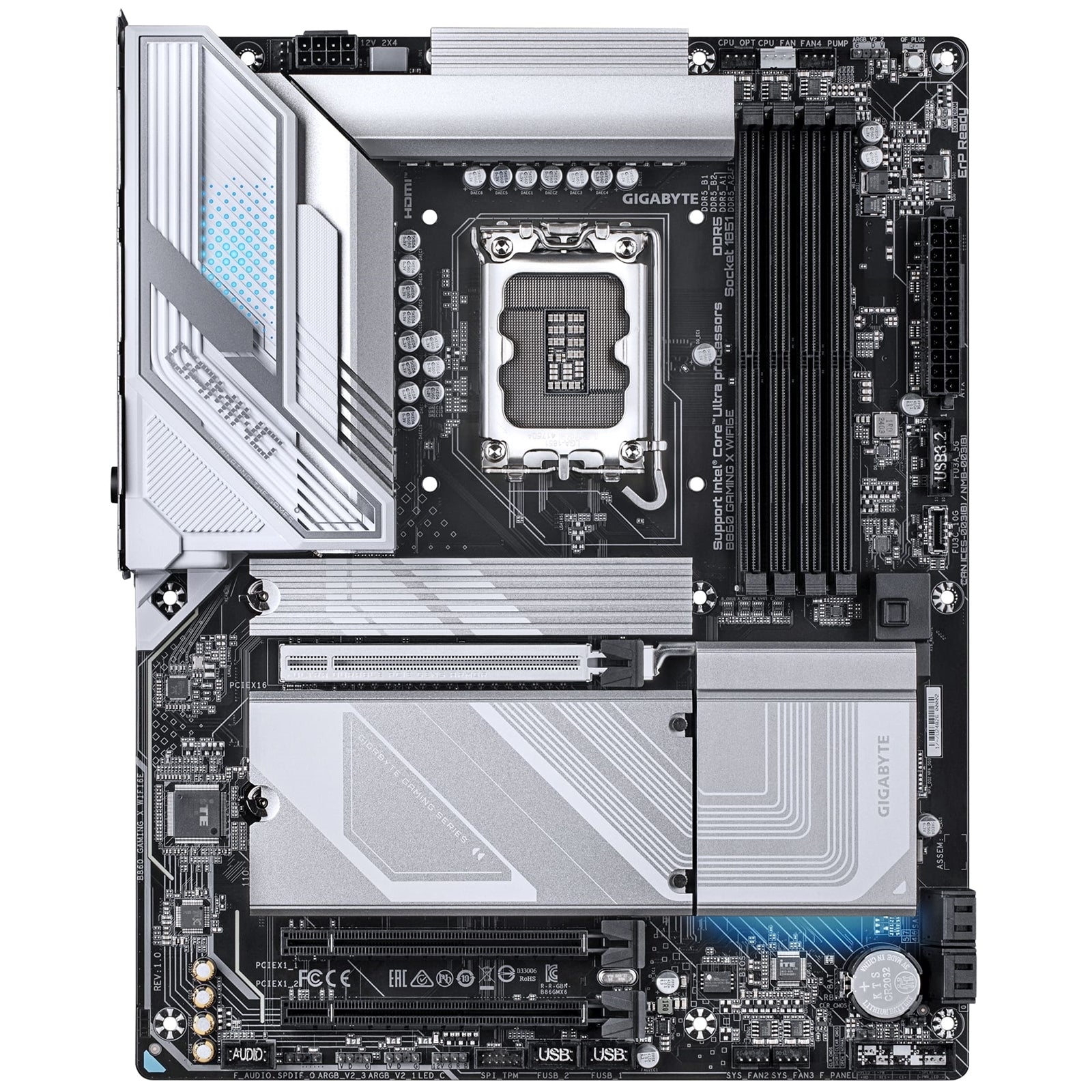 Gigabyte B860 GAMING X WIFI6E Intel 1851 Socket Motherboard, ATX, 4x DDR5 Slots, 3x M.2 Sockets, 2x USB-C Port, Fitted I/O Shield, 2.5GbE LAN, Wi-Fi 6E, 1x DisplayPort / 1x HDMI / 1x USB-C (USB4)