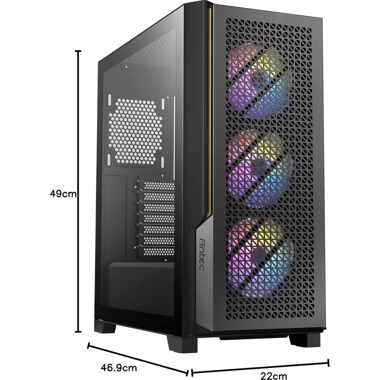 ANTEC P20C ARGB Case, Gaming, Black, Mid Tower, 2x USB 3.0, 1x USB Type-C 3.2 Gen2, Audio In/Out, 4mm Tempered Glass Side Panel, Unique Metal Mesh Panel, High Airflow Design, 3x 120mm ARGB Fans, E-ATX, ATX, Micro-ATX, ITX