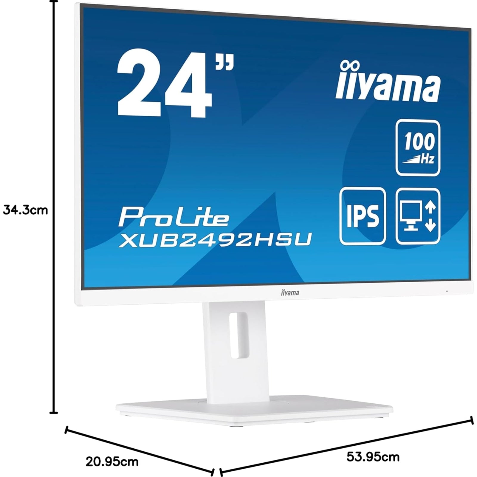 iiyama 24 Inch IPS Monitor XUB2492HSU-W6, Height Adjustable, Full HD, 100Hz, 0.4ms, FreeSync, HDMI, Display Port, USB Hub, White