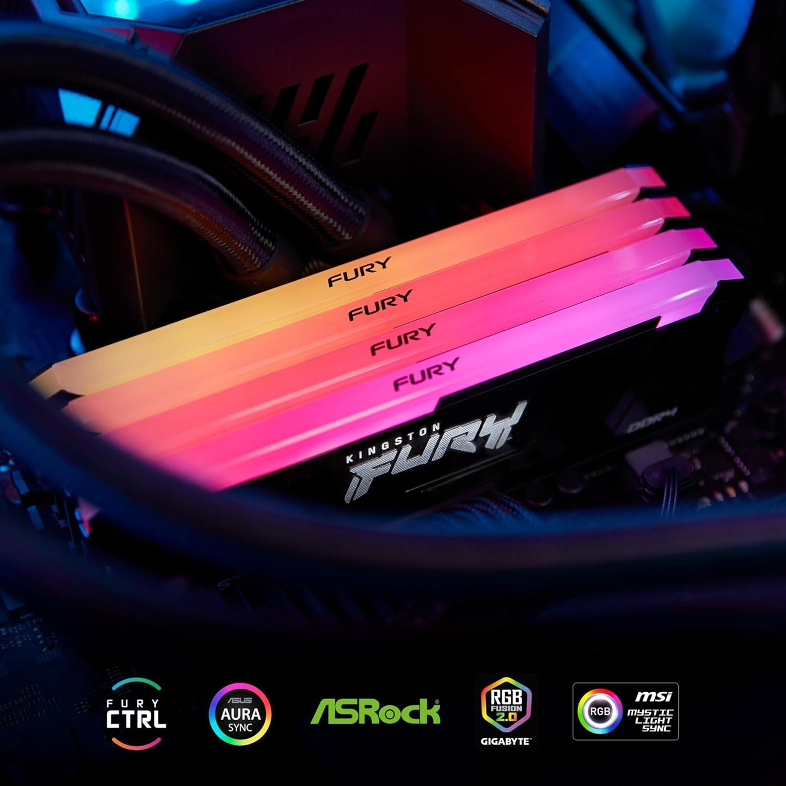 Kingston FURY Beast KF432C16BB2AK2/32 System Memory, RGB, 32GB, (2x16GB) 3200MHz, DDR4, Non-ECC