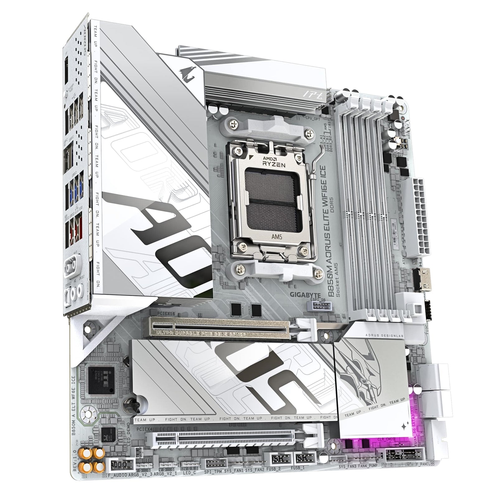 Gigabyte B850M AORUS ELITE WIFI6E ICE AMD AM5 Socket Motherboard, Micro-ATX, 4x DDR5 Slots, 2x M.2 Sockets, 2x USB-C Port, Fitted I/O Shield, 2.5GbE LAN, Wi-Fi 6E, 1x DisplayPort / 1x HDMI Port