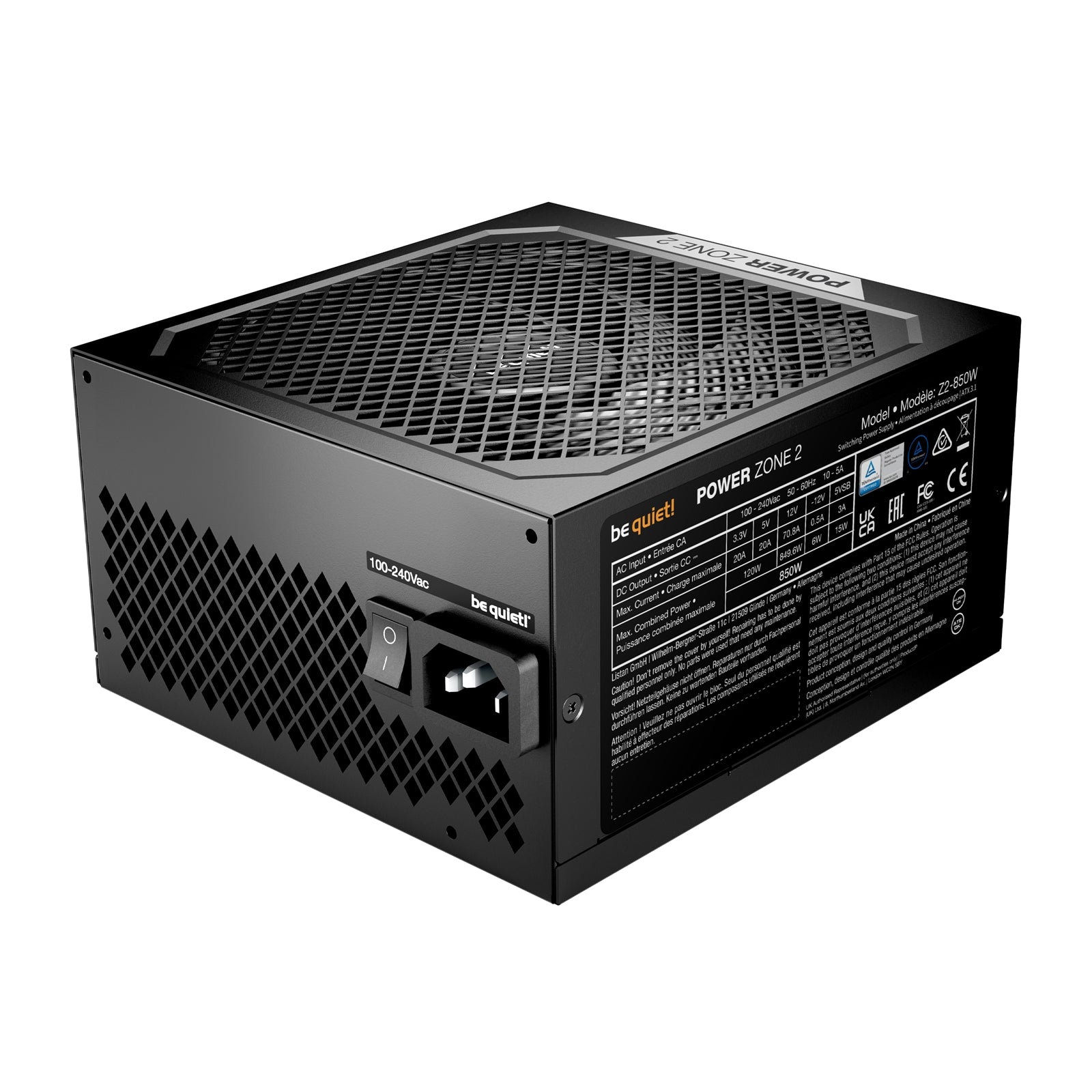 be quiet! Power Zone 2 850W PSU - 80 PLUS Platinum, Semi-Passive Cooling, Pure Wings 3 Fan, PCIe 5.1/ATX 3.1 Compatibility, 10-Year Warranty