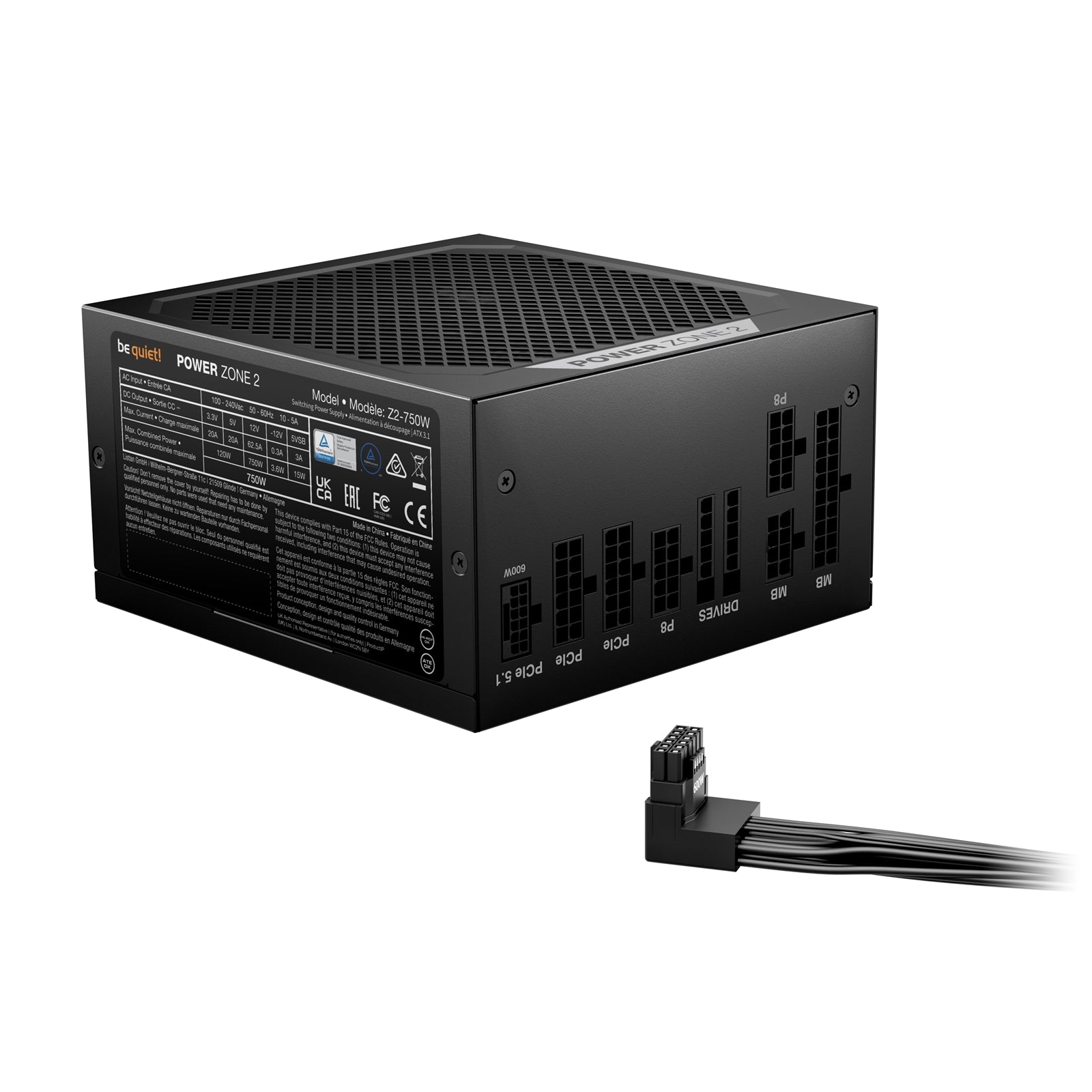 be quiet! Power Zone 2 750W PSU - 80 PLUS Platinum, Semi-Passive Cooling, Pure Wings 3 Fan, PCIe 5.1/ATX 3.1 Compatibility, 10-Year Warranty
