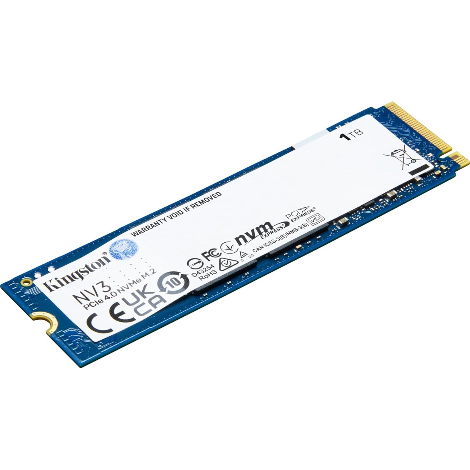 Kingston NV3 (SNV3S/1000G) 1TB NVMe SSD, M.2 Interface, PCIe Gen4, 2280, Read 6000 MB/s, Write 4000 MB/s, 3 Year Warranty