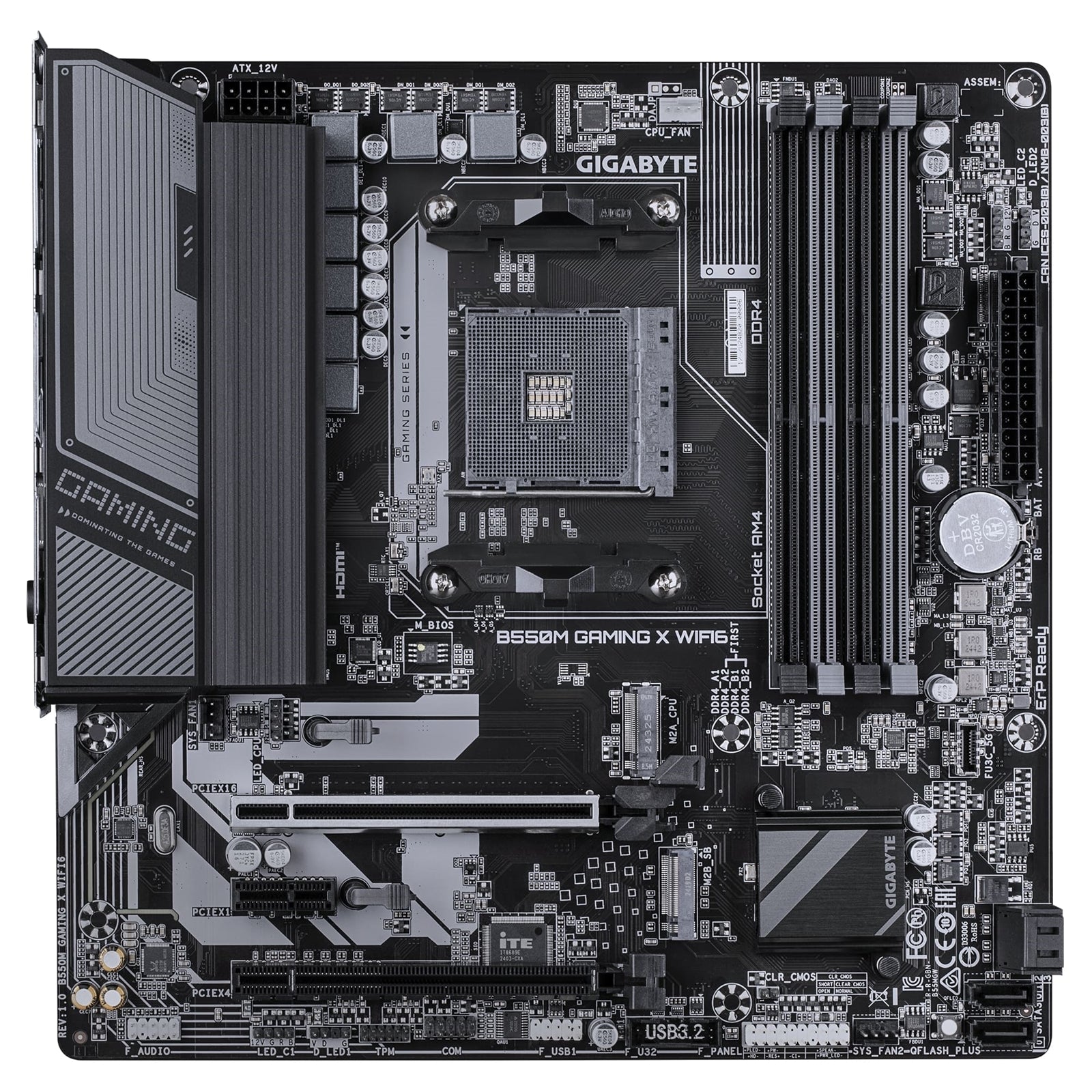 Gigabyte B550M GAMING X WIFI6 AMD AM4 Socket Motherboard, Micro-ATX, 4x DDR4 Slots, 2x M.2 Sockets, 1x USB-C Port, Fitted I/O Shield, GbE LAN, Wi-Fi 6, 1x DisplayPort / 1x HDMI Port