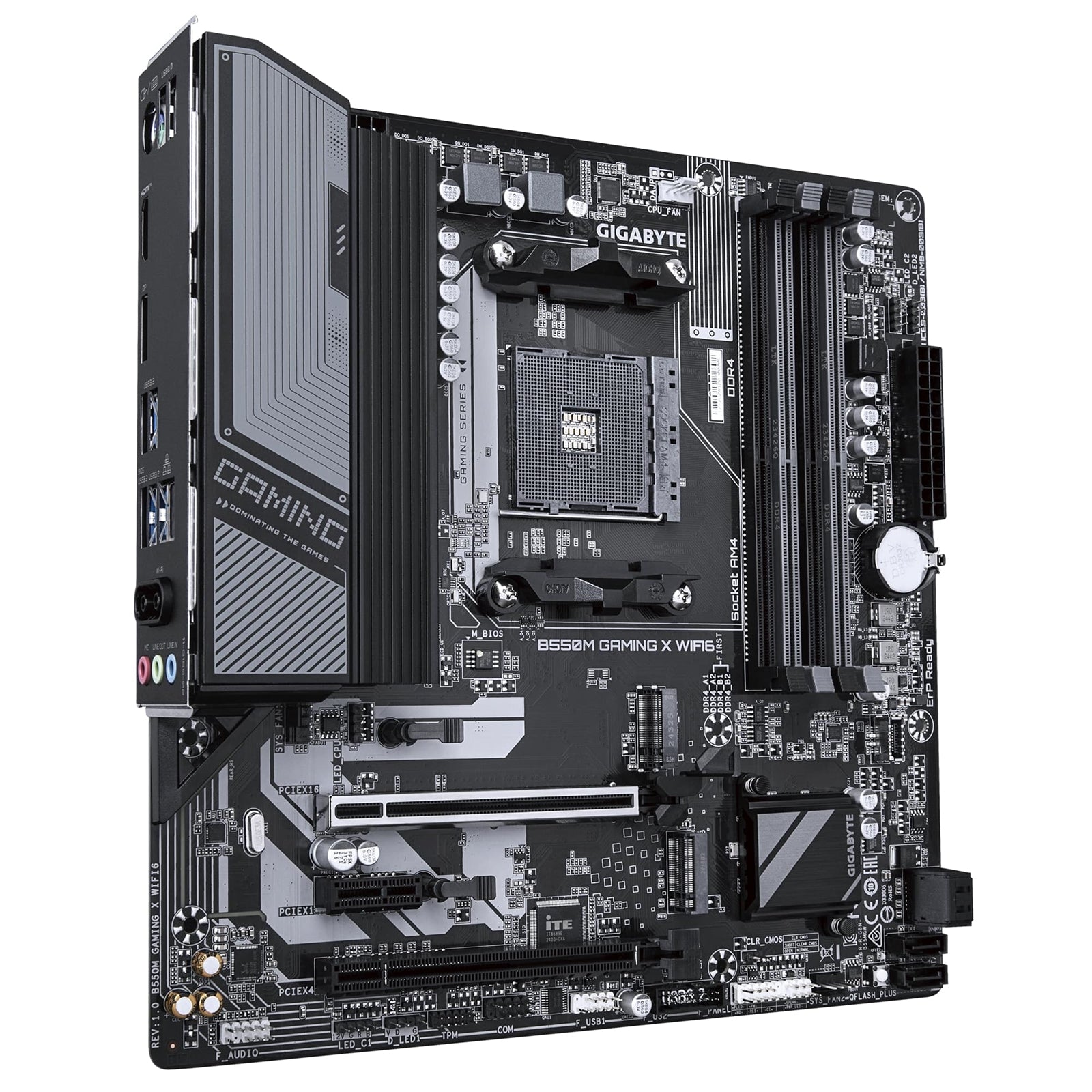 Gigabyte B550M GAMING X WIFI6 AMD AM4 Socket Motherboard, Micro-ATX, 4x DDR4 Slots, 2x M.2 Sockets, 1x USB-C Port, Fitted I/O Shield, GbE LAN, Wi-Fi 6, 1x DisplayPort / 1x HDMI Port