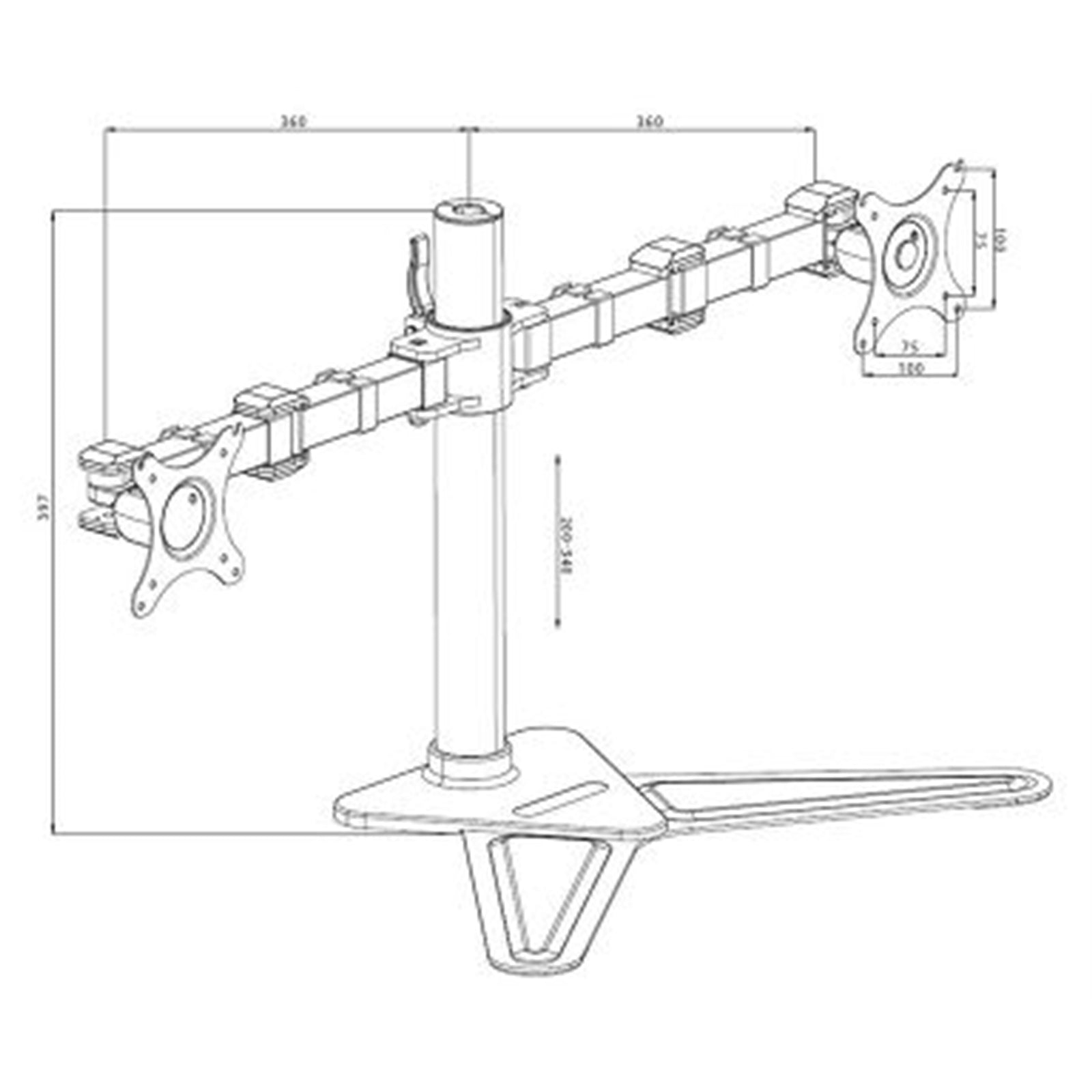 iiyama DS1002D-B1 Dual Desk Stand Monitor Arm, Desk Mount, Fits 2 x 30 Inch Flat Screens, Tilt, Swivel, Height, Rotation, inc Cable Management
