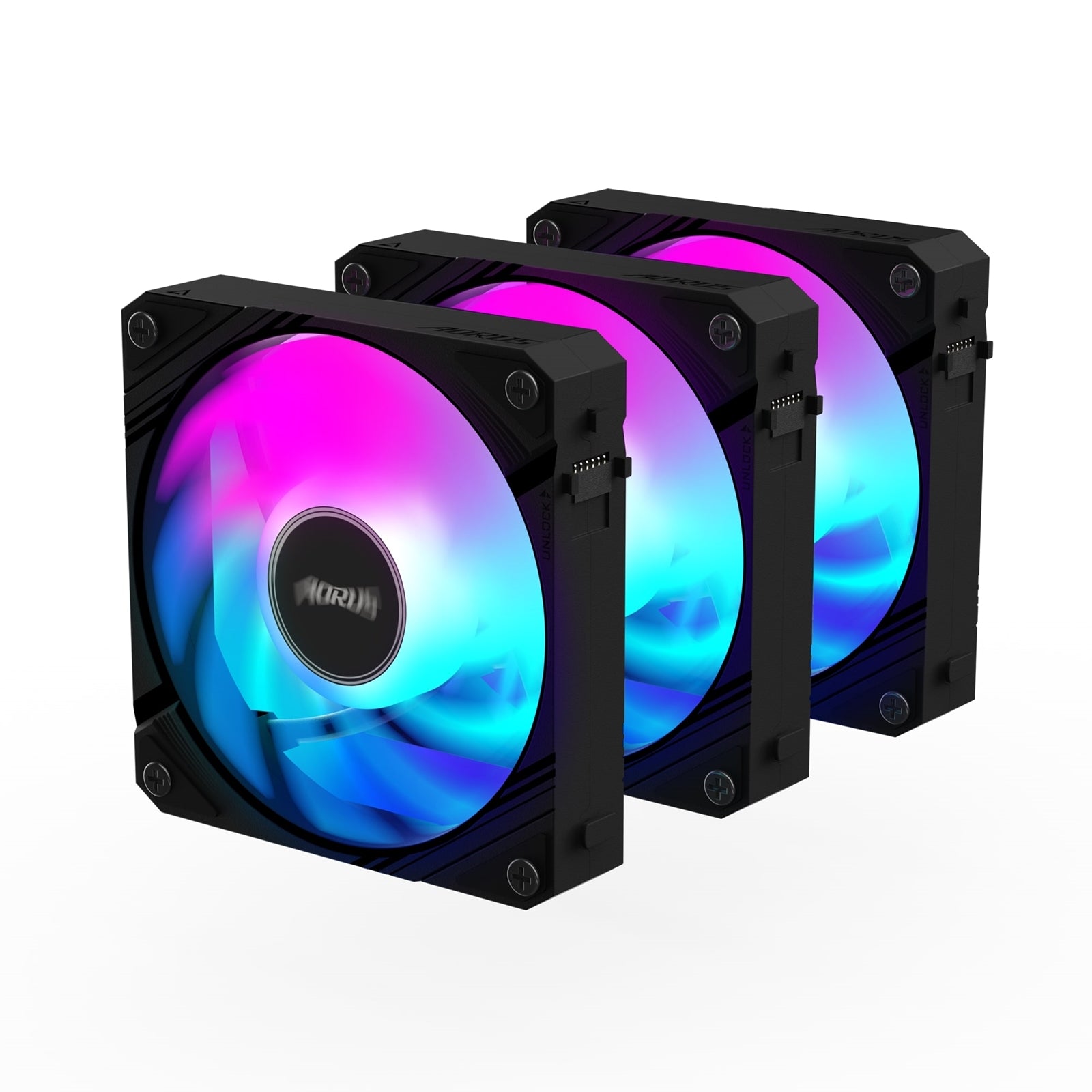 Gigabyte AORUS EZ Chain Fan 120 Ice 120mm ARGB Fans with Easy Daisy-Chain Setup 3-Pack Black
