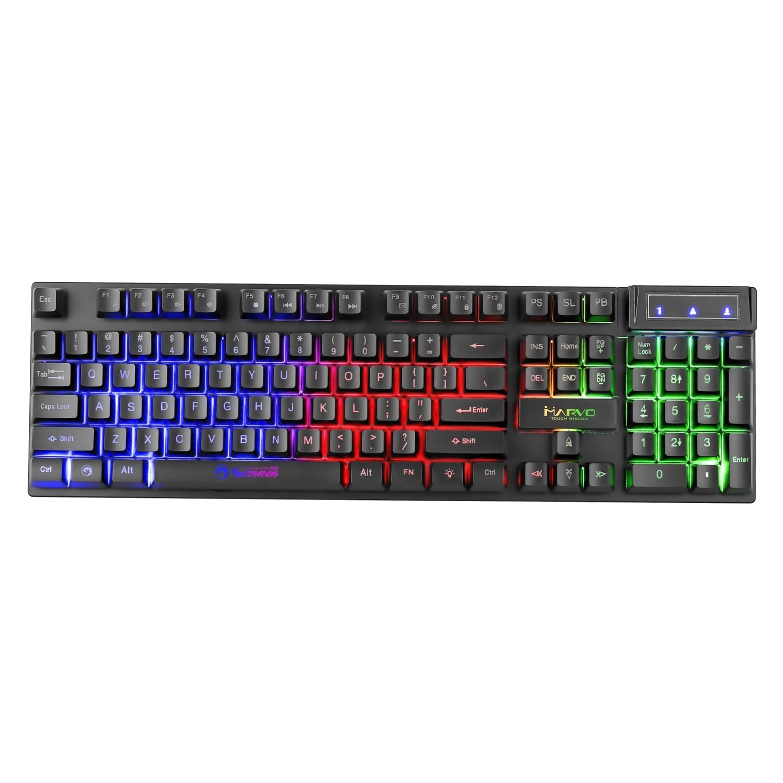 Marvo Scorpion Keyboard and Mouse Bundle featuring Marvo Scorpion K605 3 Colour LED Backlit USB 2.0 Frameless UK Layout Gaming Keyboard & Marvo Scorpion M292 Capo 20 USB RGB Programmable Gaming Mouse