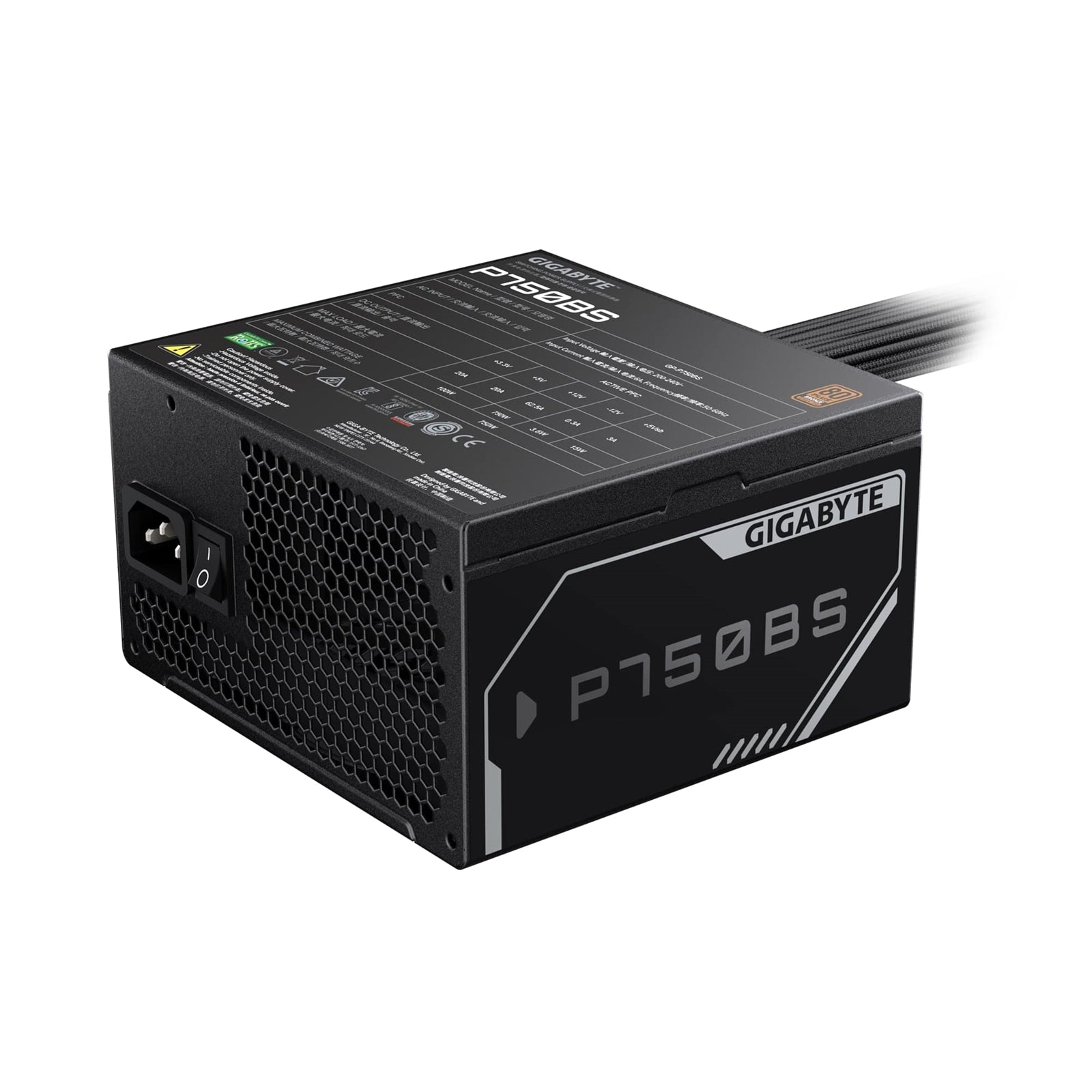 Gigabyte 750W 80+ Bronze Certified Power Supply, Silent 120mm FDB Fan, Soft-Textured Cables, Single +12V Rail, Advanced Protection, 3-Year Warranty