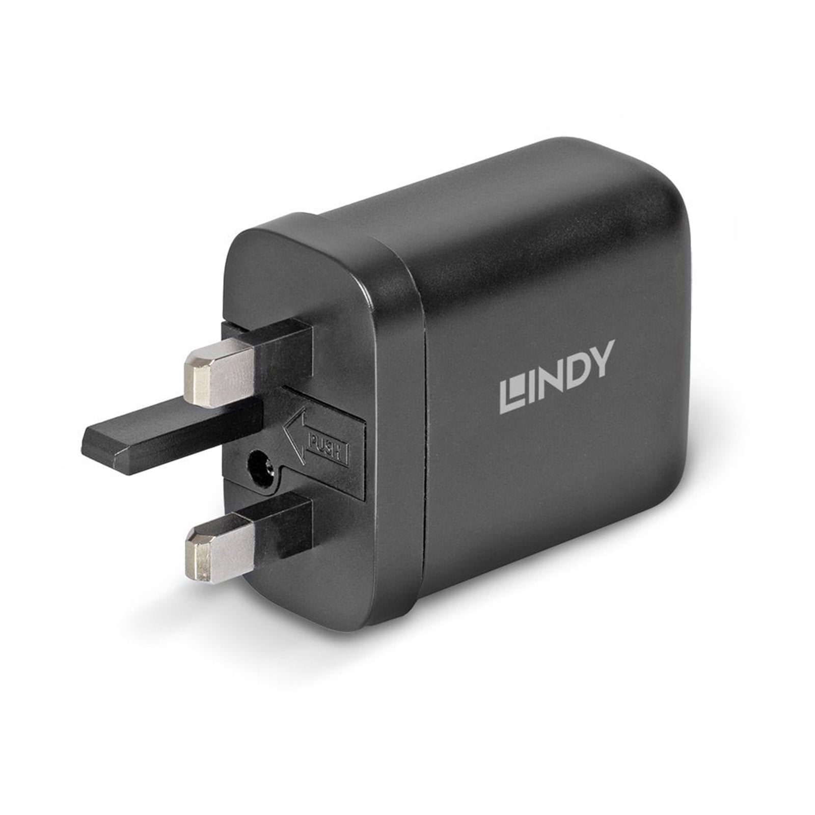 Lindy 65W USB 2 x Type C Charger, Input UK Plug, Output 2 x USB Type C Female, Black