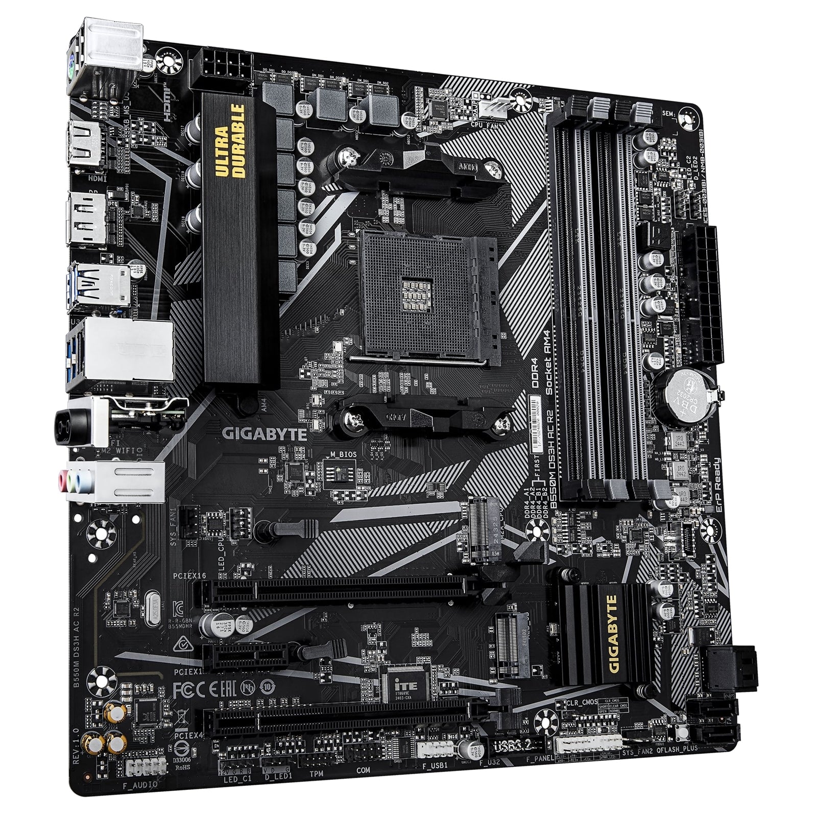 Gigabyte B550M DS3H AC R2 AMD AM4 Socket Micro ATX WiFi 6 Motherboard, Dual Channel DDR4, 4x DIMMS, 2x M.2 slots, including PCIe 4.0 x1