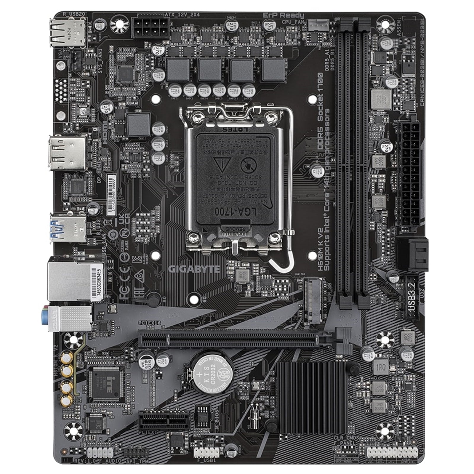 Gigabyte H610M K V2 DDR5 Intel Socket 1700 Micro ATX Motherboard, PCIe 4.0 Design, Gen3 x4 M.2 ,GbE LAN ,Anti-Sulfur Resistor, Smart Fan 6