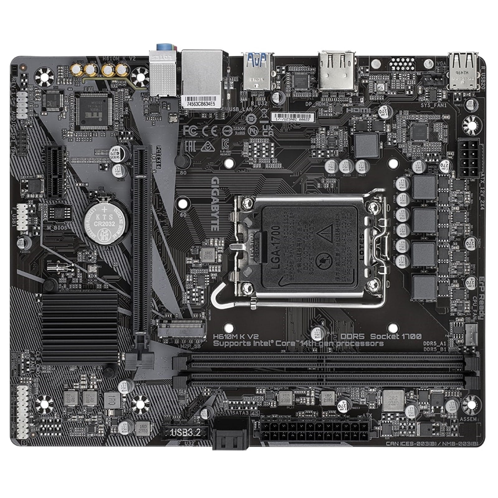Gigabyte H610M K V2 DDR5 Intel Socket 1700 Micro ATX Motherboard, PCIe 4.0 Design, Gen3 x4 M.2 ,GbE LAN ,Anti-Sulfur Resistor, Smart Fan 6
