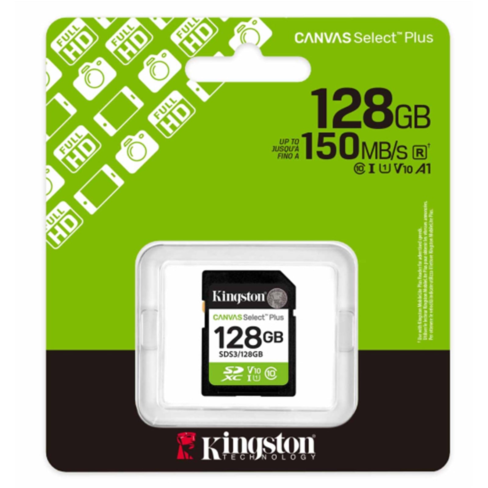 Kingston Canvas Select Plus  SDS3/128GB V30 128GB SD Class 10 UHS-I U3 Flash Card