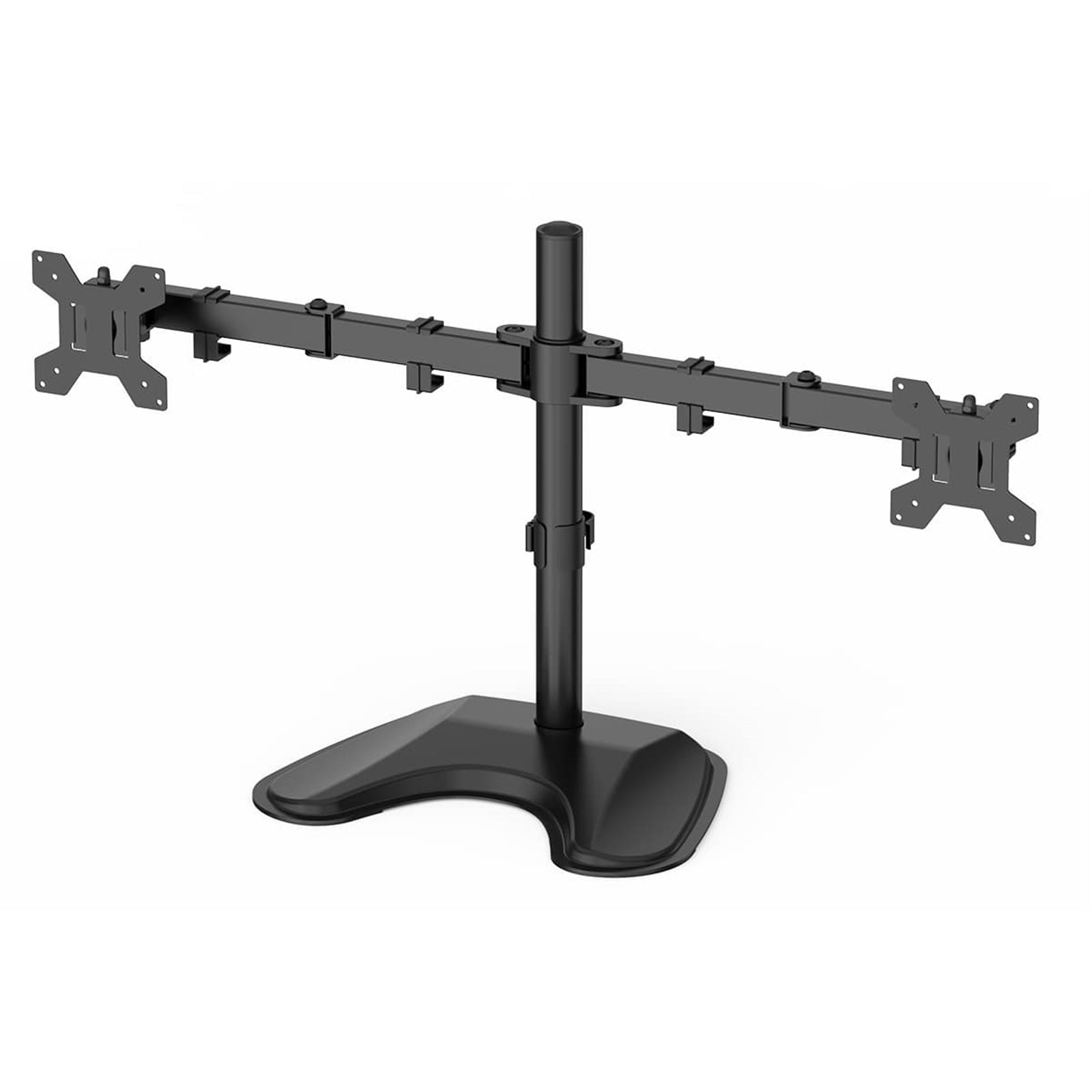 GameMax Dual Monitor Arm Stand LCD Desk Mount Freestanding For Two 13 Inch To 27 Inch Monitors, VESA Dimensions Of 75x75 mm or 100x100 mm, 180 Degrees Swivel, Black