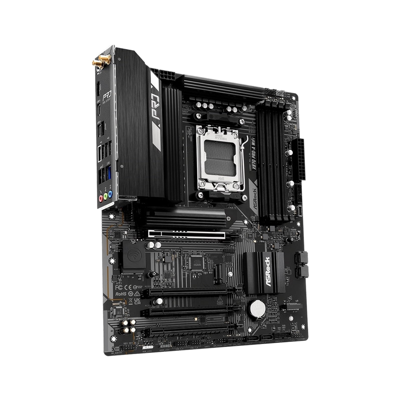 ASRock X870 Pro-A WiFi AMD AM5 Socket Motherboard, 4 x DDR5 DIMM Slots, 1 x M.2 Socket (Key E), 2 x USB4 Type-C, 2.5G LAN, 802.11be Wi-Fi 7 Module, 1 x HDMI Port
