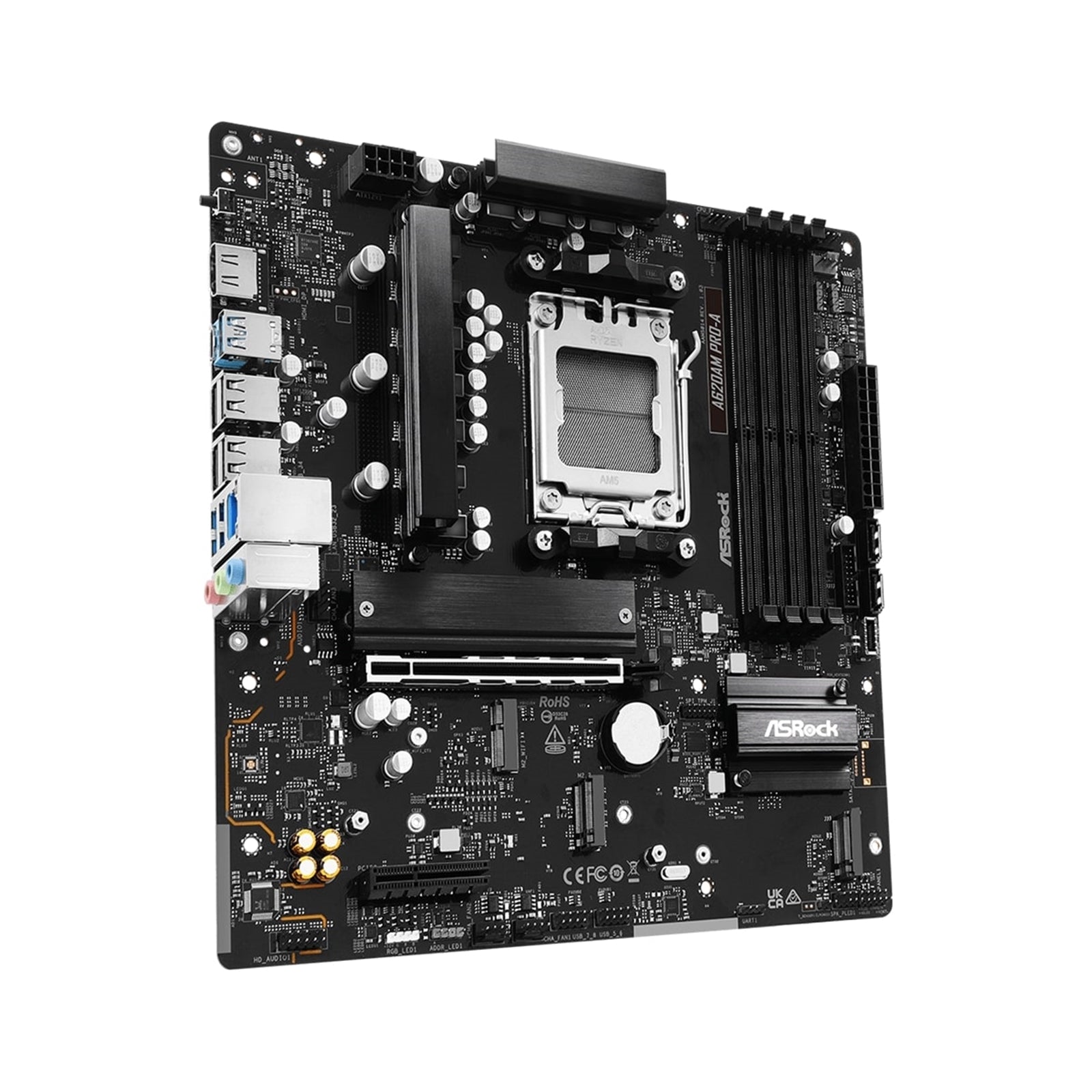 ASRock A620AM PRO-A  AMD Socket AM5 Motherboard, 4 x DDR5 DIMM Slots, 1 x M.2 Socket (Key E), 2 x USB 3.2 Type-C, 2.5G LAN, 1 x HDMI Port
