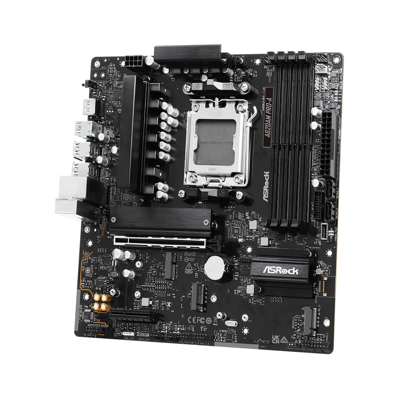 ASRock A620AM PRO-A  AMD Socket AM5 Motherboard, 4 x DDR5 DIMM Slots, 1 x M.2 Socket (Key E), 2 x USB 3.2 Type-C, 2.5G LAN, 1 x HDMI Port