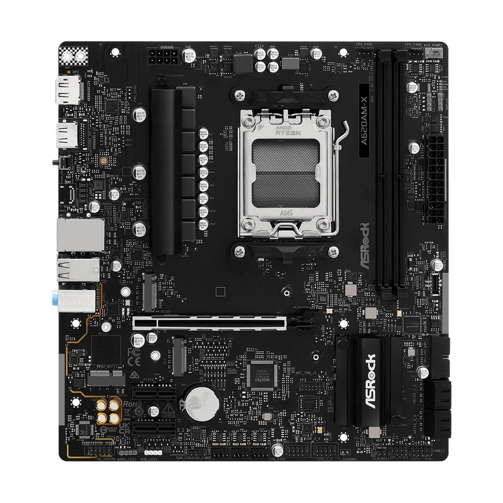 ASRock  A620AM-X AMD Socket AM5 Motherboard, 2 x DDR5 DIMM Slots, 1 x M.2 Socket (Key E), 3 x USB 3.2 Type-C, 2.5G LAN, 1 x HDMI Port/ 1 x Display Port