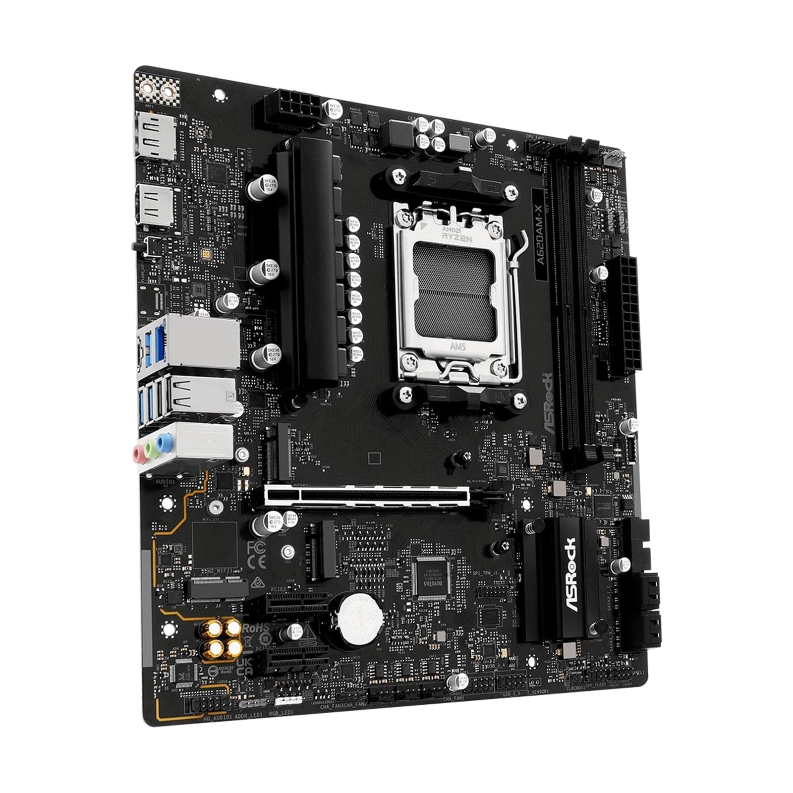 ASRock  A620AM-X AMD Socket AM5 Motherboard, 2 x DDR5 DIMM Slots, 1 x M.2 Socket (Key E), 3 x USB 3.2 Type-C, 2.5G LAN, 1 x HDMI Port/ 1 x Display Port