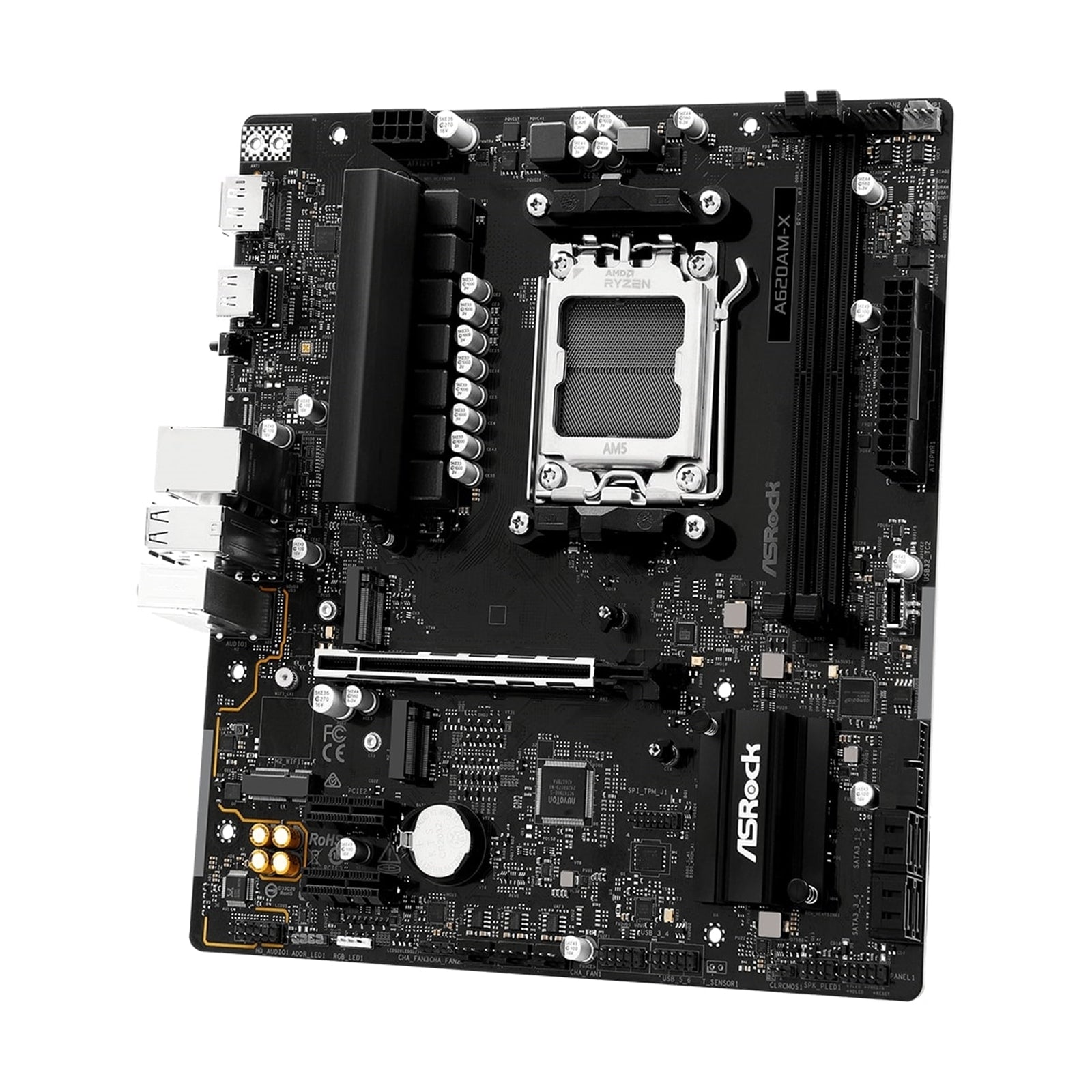 ASRock  A620AM-X AMD Socket AM5 Motherboard, 2 x DDR5 DIMM Slots, 1 x M.2 Socket (Key E), 3 x USB 3.2 Type-C, 2.5G LAN, 1 x HDMI Port/ 1 x Display Port