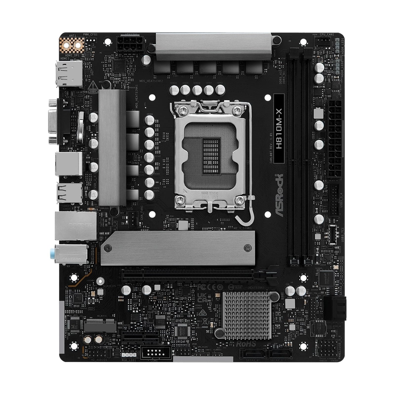 ASRock H810M-X Intel Socket 1851 Motherboard, 2 x DDR5 DIMM Slots, 1 x M.2 Socket (Key E), 1 x USB 3.2 Type-C, 2.5G LAN, 1 x HDMI Port/ 1 x Display Port