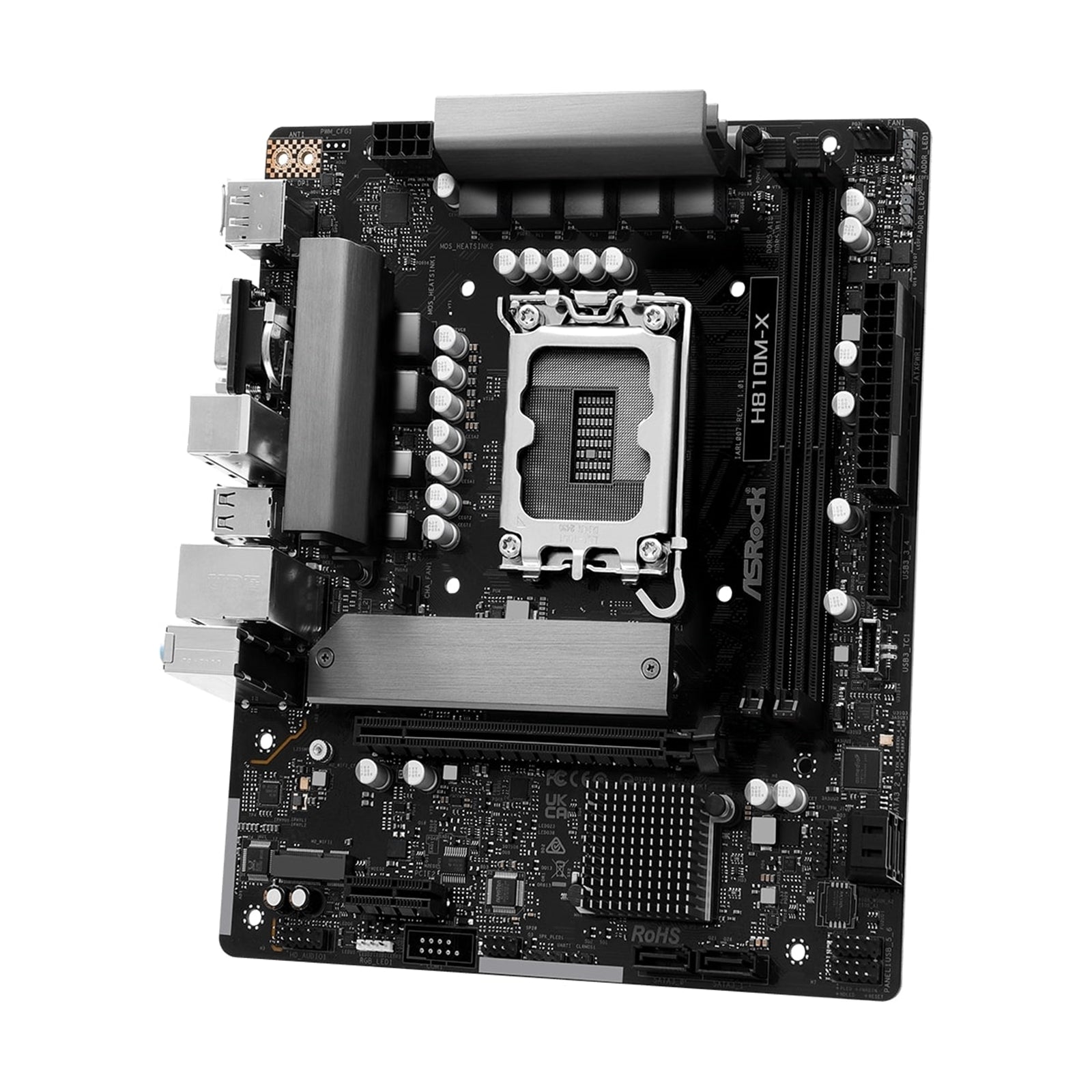 ASRock H810M-X Intel Socket 1851 Motherboard, 2 x DDR5 DIMM Slots, 1 x M.2 Socket (Key E), 1 x USB 3.2 Type-C, 2.5G LAN, 1 x HDMI Port/ 1 x Display Port