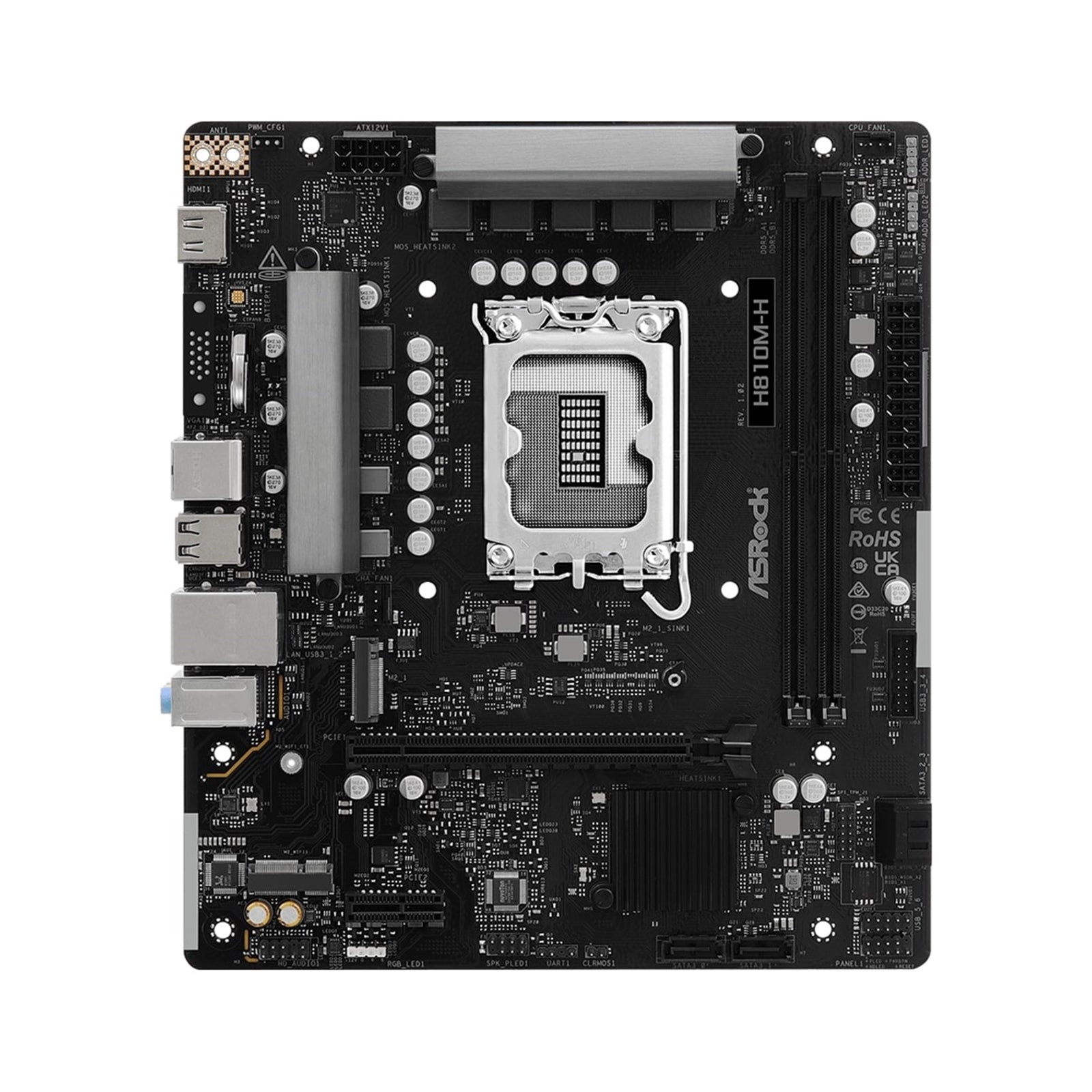 ASRock H810M-H Intel Socket 1851 Motherboard, 2 x DDR5 DIMM Slots, 1 x Hyper M.2 Socket , ASRock Intel 4-Layer Memory POOL 1 x HDMI Port/ 1 x Display Port