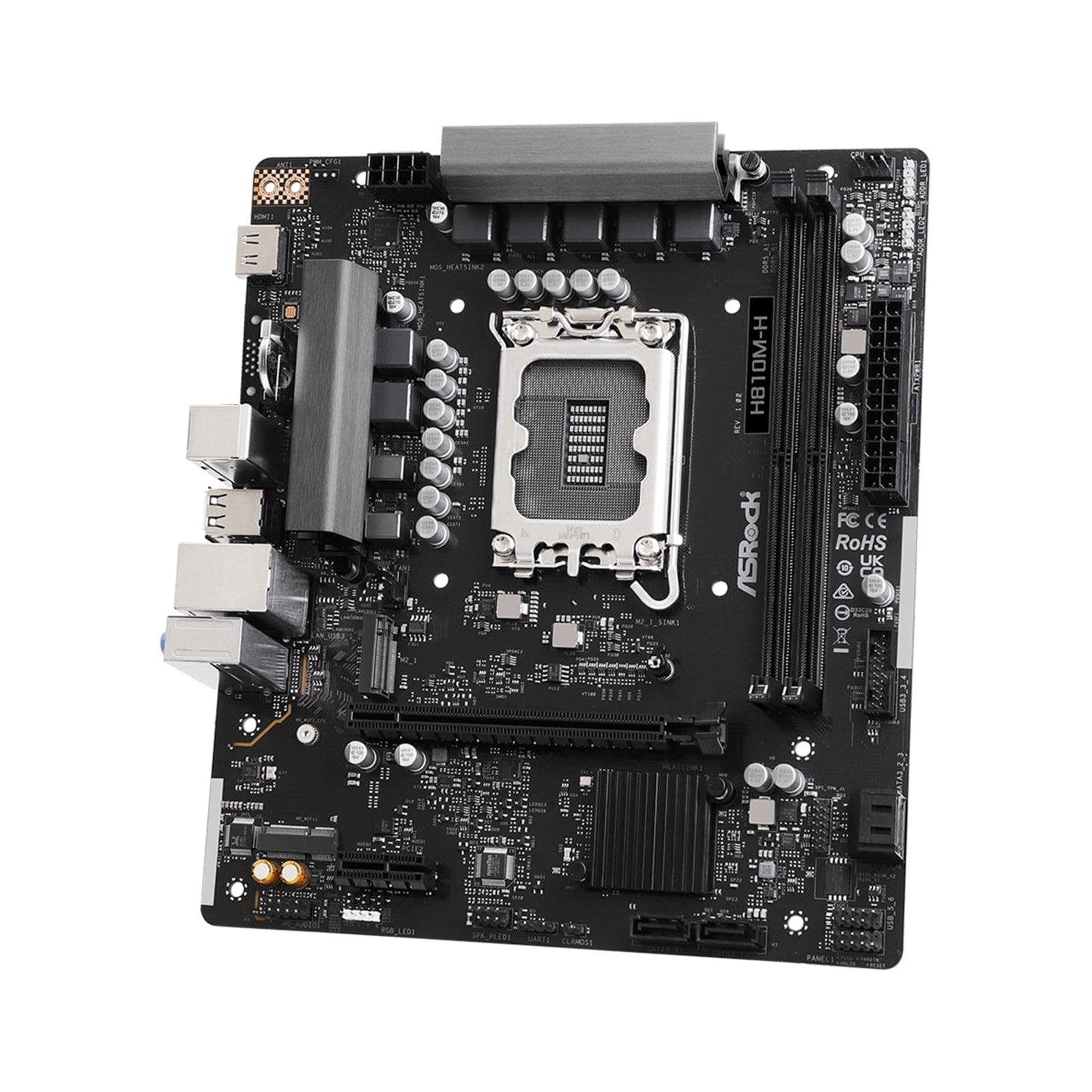 ASRock H810M-H Intel Socket 1851 Motherboard, 2 x DDR5 DIMM Slots, 1 x Hyper M.2 Socket , ASRock Intel 4-Layer Memory POOL 1 x HDMI Port/ 1 x Display Port