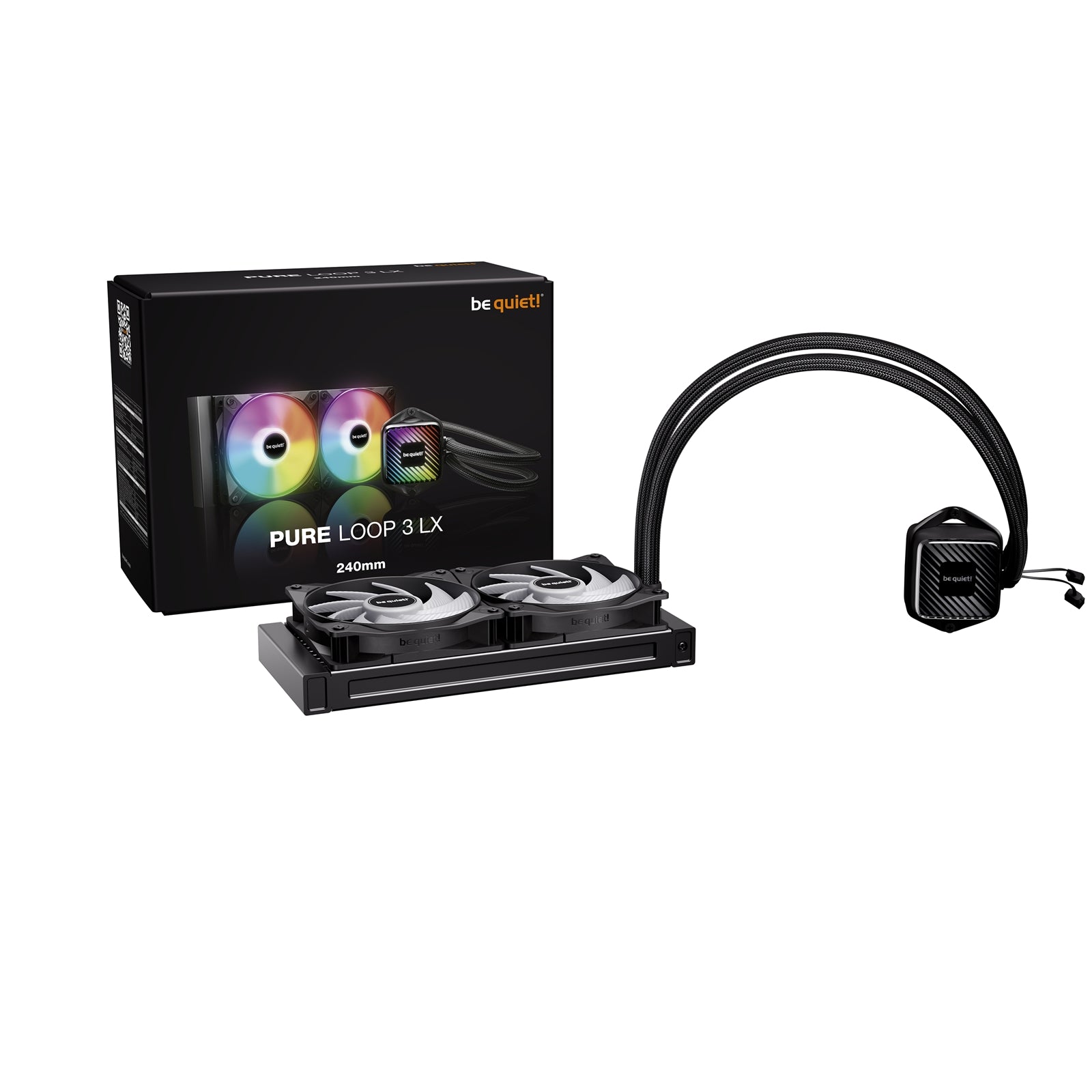 be quiet! Pure Loop 3 LX Liquid CPU Cooler, Universal Socket, 240mm Radiator, 2 x Light  Wings LX PWM High Speed, Stylish ARGB cooling block featuring 10 included lighting foils, 3-year manufacurer's warranty.