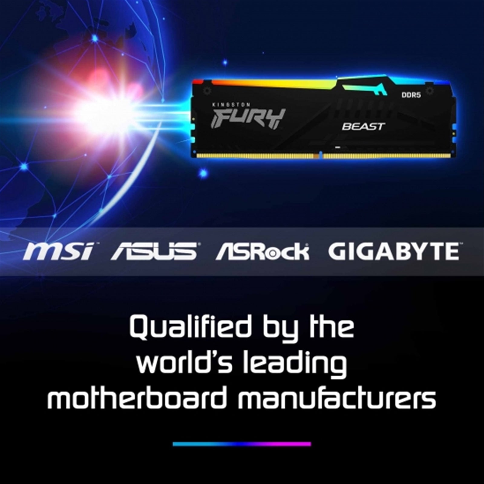 Kingston FURY Beast (KF552C40BB2AK2-64) 64GB (32GB x2) System Memory, 5200MT/s, DDR5, CL40, DIMM, RGB, Black