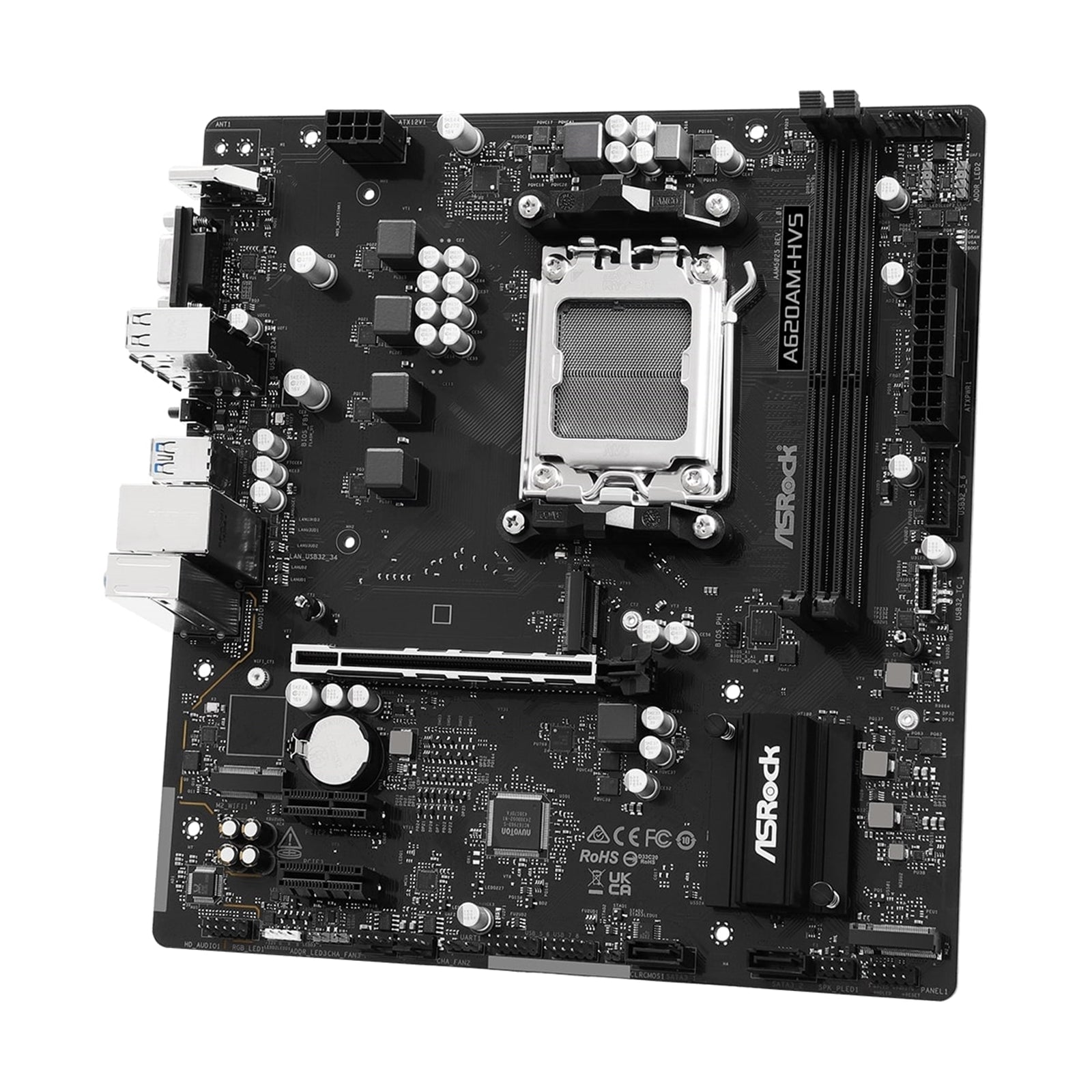 ASRock A620AM-HVS AMD AM5 Socket Motherboard, Micro-ATX, 2x DDR5 Slots, 1x M.2 Socket, GbE LAN, 1x D-Sub / 1x HDMI Port