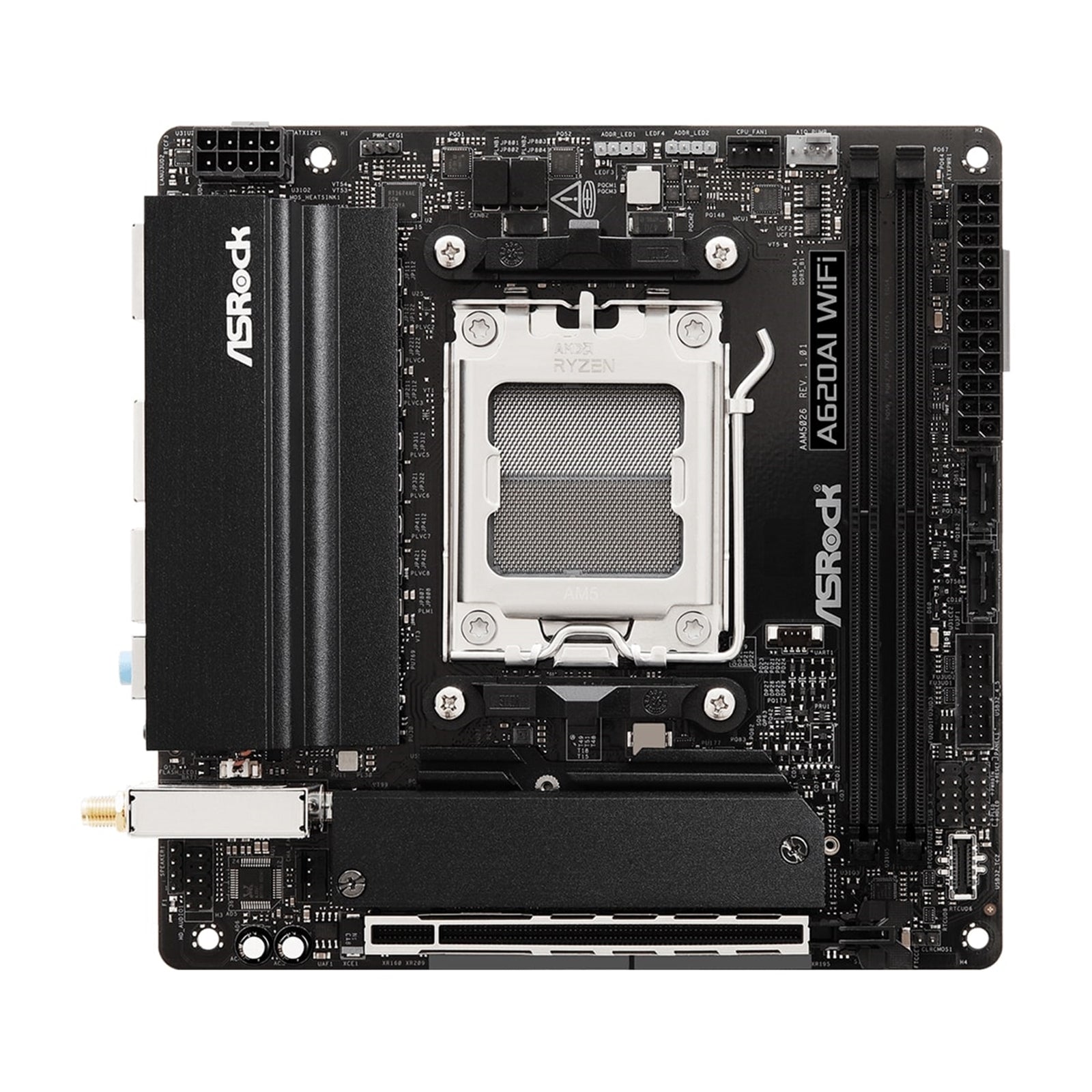 ASRock A620AI WIFI  AMD AM5 Socket Motherboard, Mini-ITX, 2x DDR5 Slots, 1x M.2 Socket, GbE LAN,  1x HDMI Port