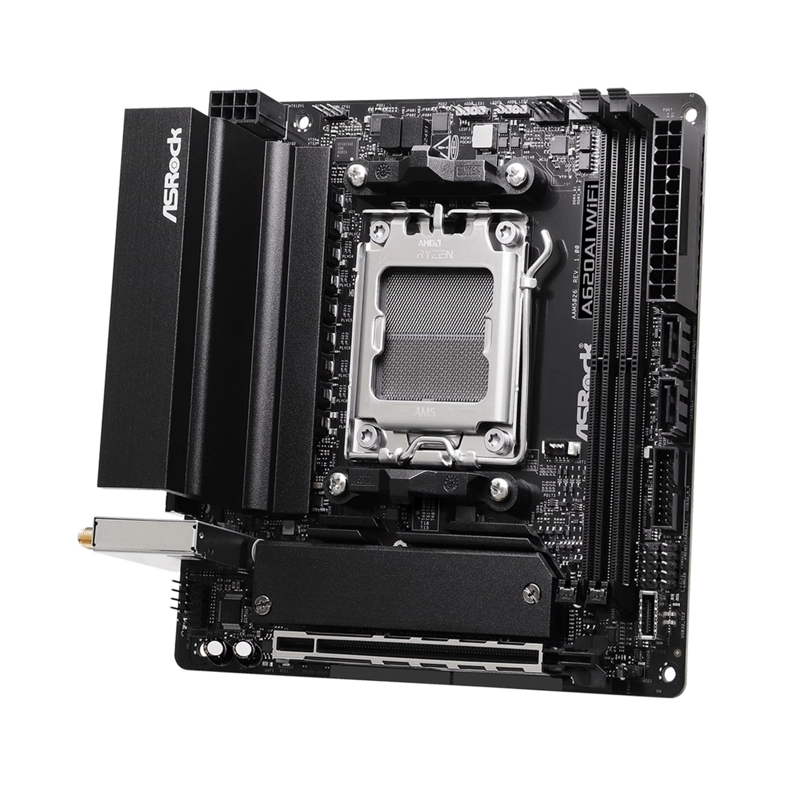 ASRock A620AI WIFI  AMD AM5 Socket Motherboard, Mini-ITX, 2x DDR5 Slots, 1x M.2 Socket, GbE LAN,  1x HDMI Port