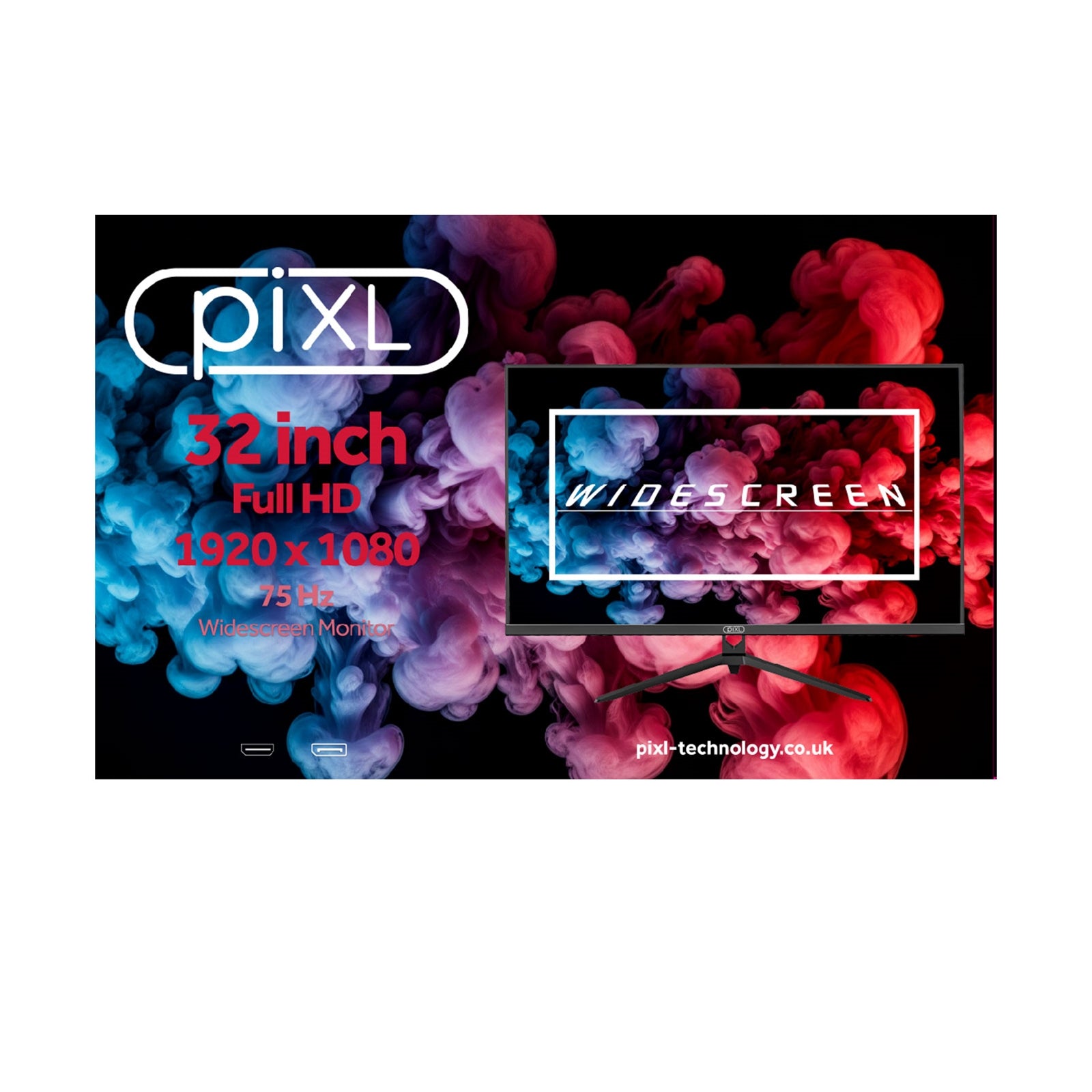 piXL CM32F11 32 Inch Frameless Monitor, Widescreen IPS LCD Panel, Full HD 1920x1080, 4ms Response Time, 75Hz Refresh, Display Port / HDMI, 16.7 Million Colour Support, VESA Wall Mount, Black Finish, 3 Year Warranty
