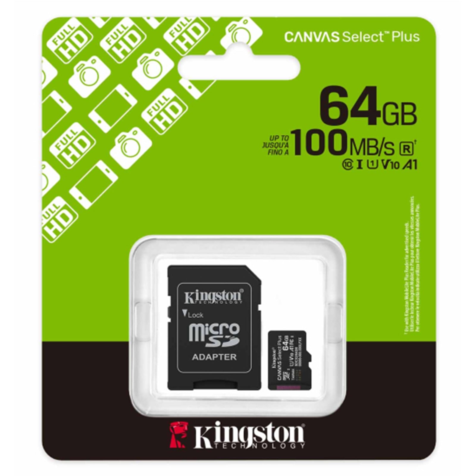 Kingston Canvas Select Plus  SDCS3/64GB 64GB Micro SD UHS-I (U1) Flash Card with Adapter