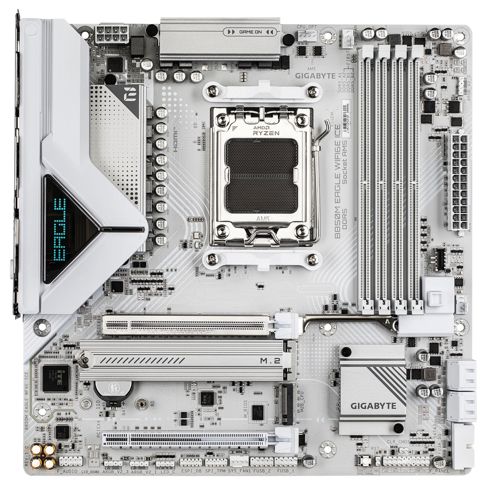 Gigabyte B850M Eagle WIFI6E ICE AMD AM5 Socket Motherboard, Micro ATX, 4x DDR5 Slots, 3x M.2 Sockets, Wi-Fi 6E, 2x DisplayPort / 1x HDMI Port