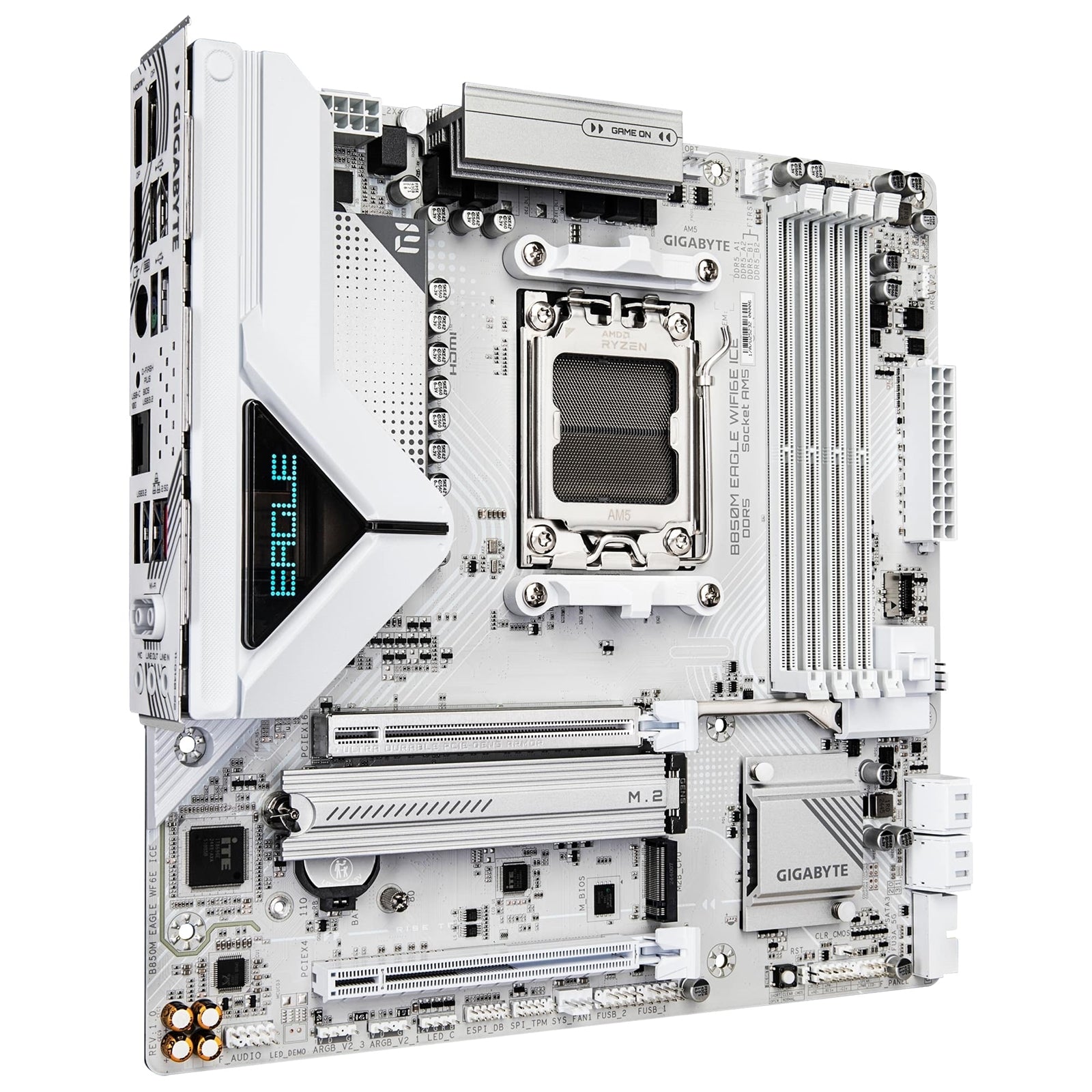 Gigabyte B850M Eagle WIFI6E ICE AMD AM5 Socket Motherboard, Micro ATX, 4x DDR5 Slots, 3x M.2 Sockets, 2x USB-C Port, Wi-Fi 6E, 2x DisplayPort / 1x HDMI Port